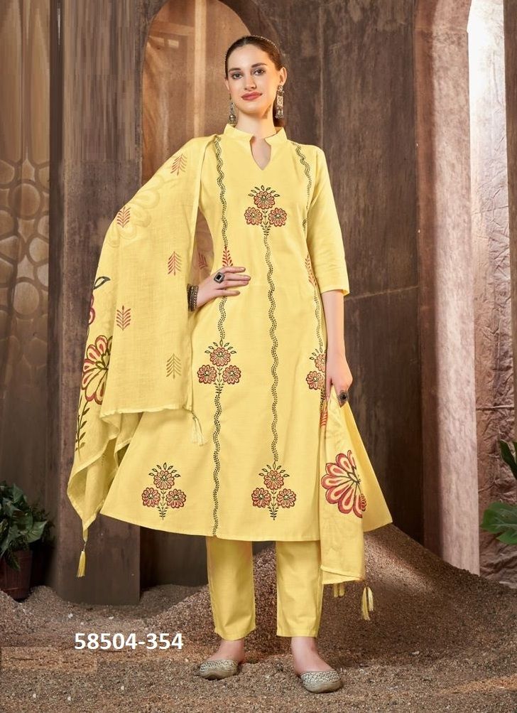 MUL-MUL COTTON SERIES 351-354 - Catalog # 58504 (Set of 4 SIZE-SETS [Readymade Salwar Suits]) by Brand POONAM DESIGNER