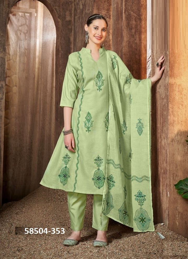 MUL-MUL COTTON SERIES 351-354 - Catalog # 58504 (Set of 4 SIZE-SETS [Readymade Salwar Suits]) by Brand POONAM DESIGNER