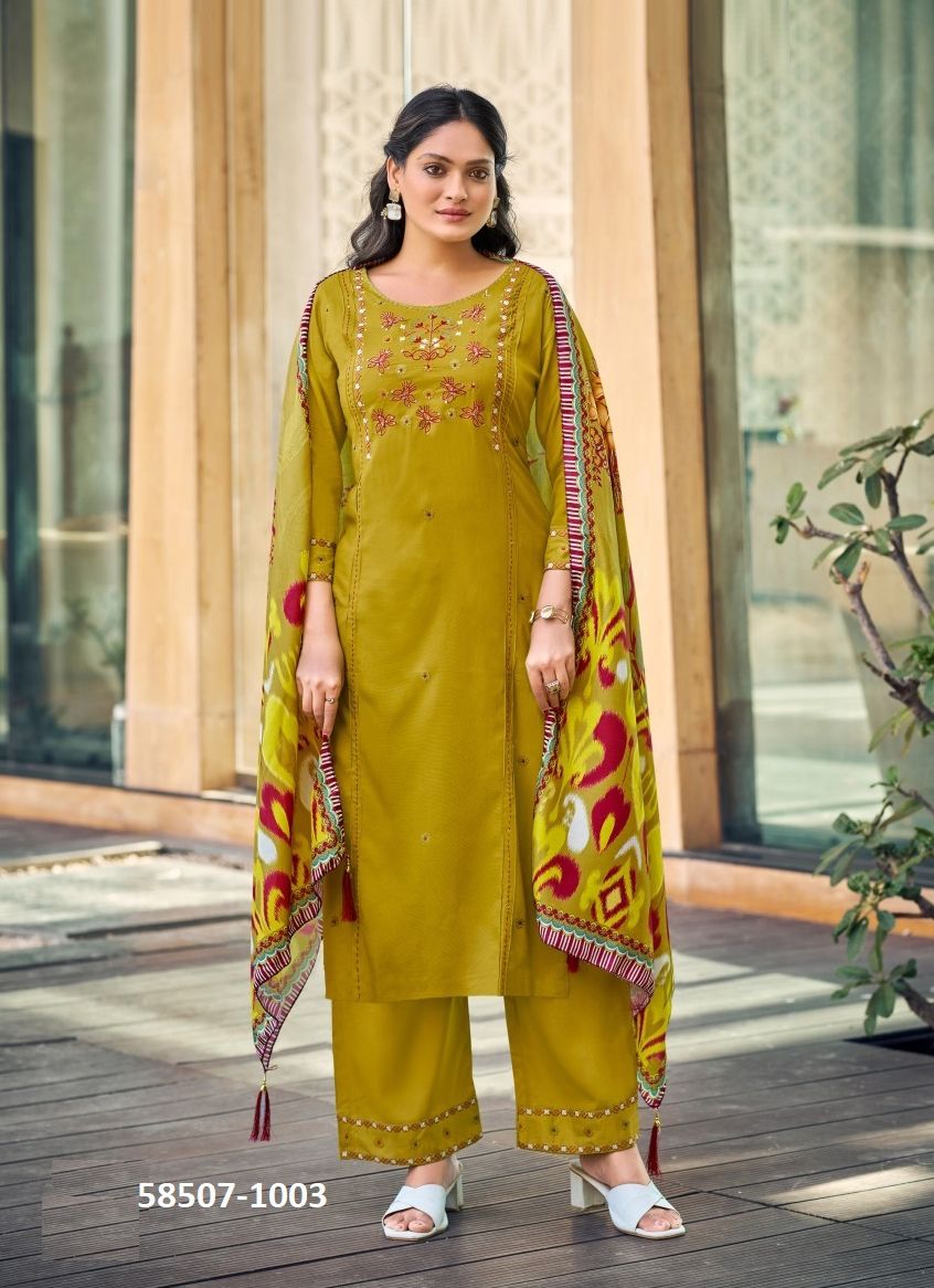 BUTTERFLY - Catalog # 58507 (Set of 6 Readymade Salwar Suits) by Brand WOODEE AHMEDABAD