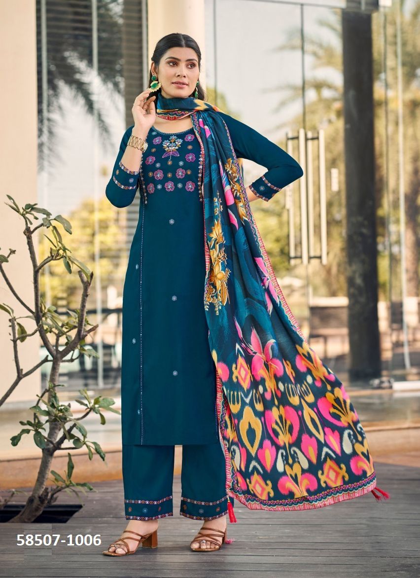 BUTTERFLY - Catalog # 58507 (Set of 6 Readymade Salwar Suits) by Brand WOODEE AHMEDABAD