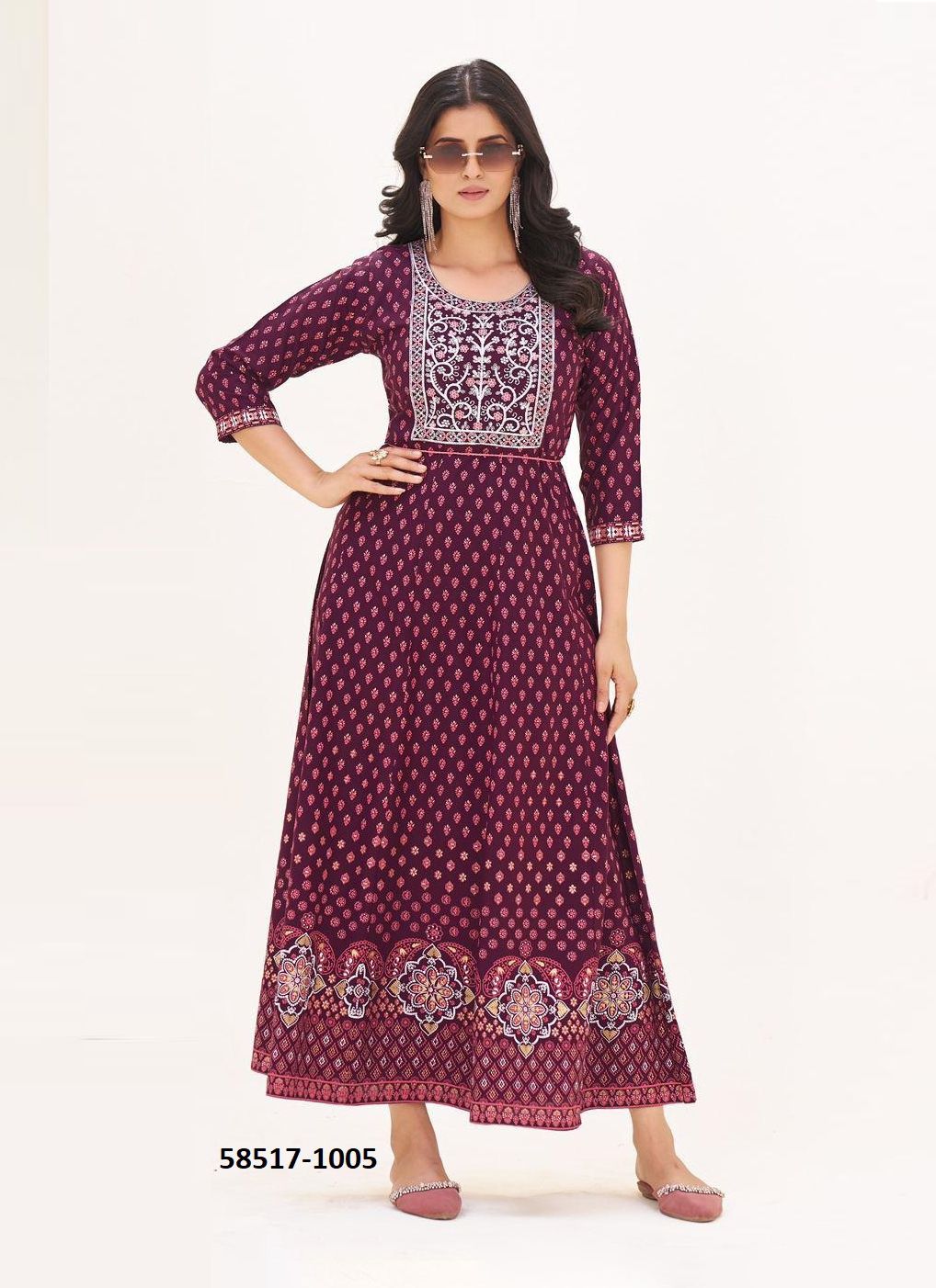WALKAWAY TOWN EDITION - Catalog # 58517 (Set of 5 Readymade Women's Kurtis / Tops) by Brand BLUE HILLS
