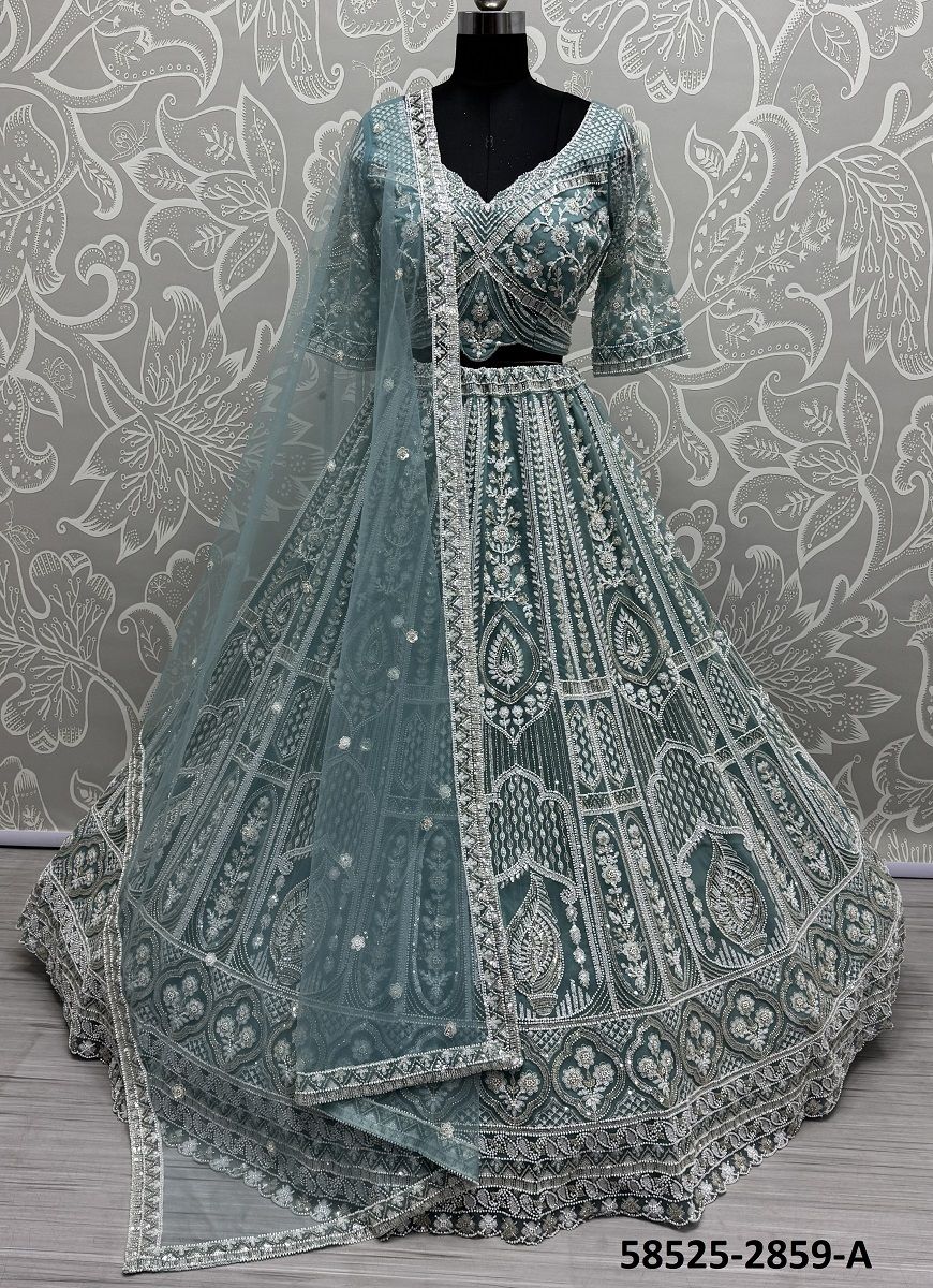 SERIES 2856-2858 - Catalog # 58525 (Set of 17 Semi-Stitched Lehengas) by Brand DESI MUSE