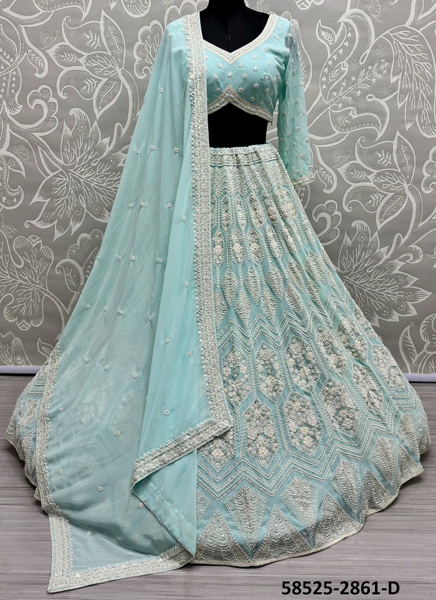 SERIES 2856-2858 - Catalog # 58525 (Set of 17 Semi-Stitched Lehengas) by Brand DESI MUSE