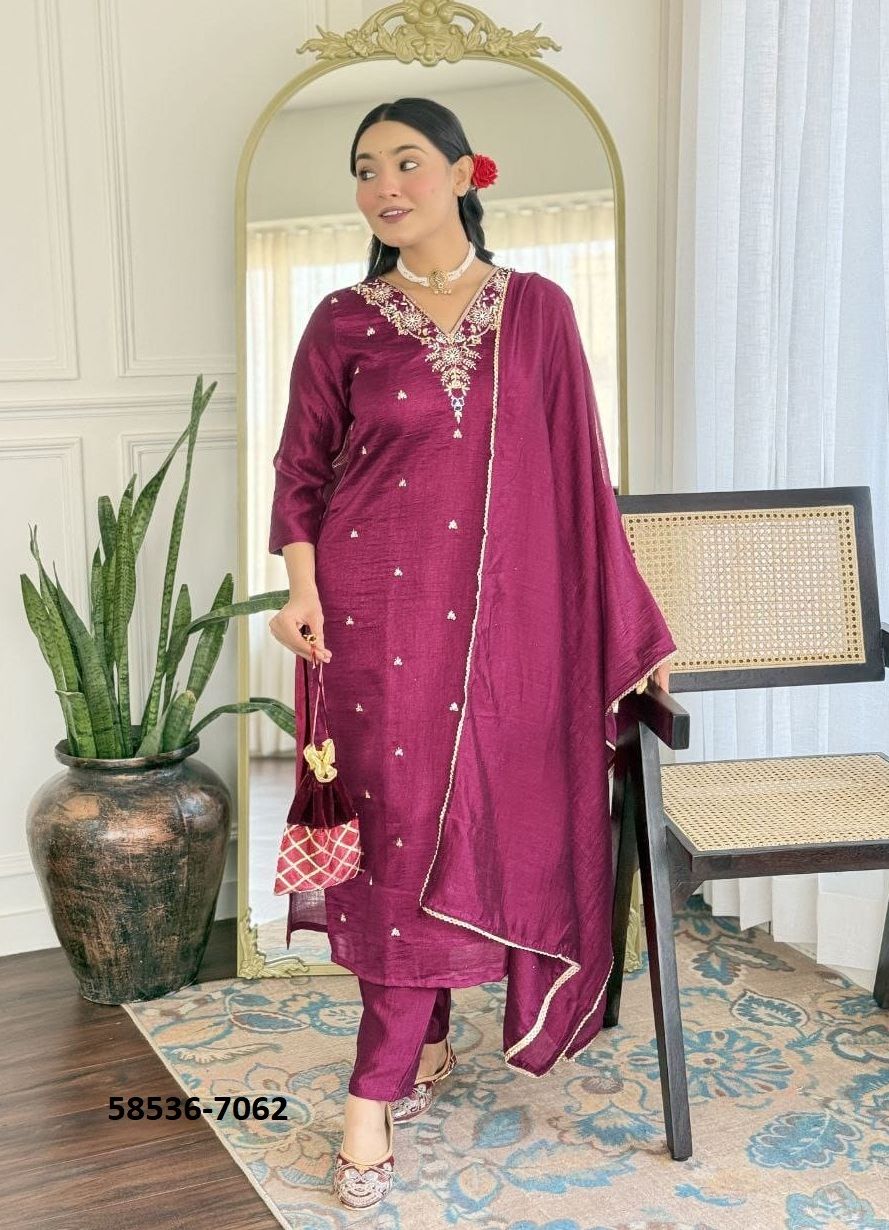 SERIES 7061-7063 - Catalog # 58536 (Set of 3 Readymade Salwar Suits) by Brand DESI MUSE