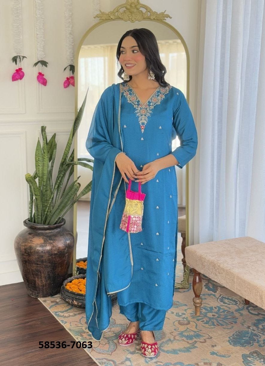 SERIES 7061-7063 - Catalog # 58536 (Set of 3 Readymade Salwar Suits) by Brand DESI MUSE