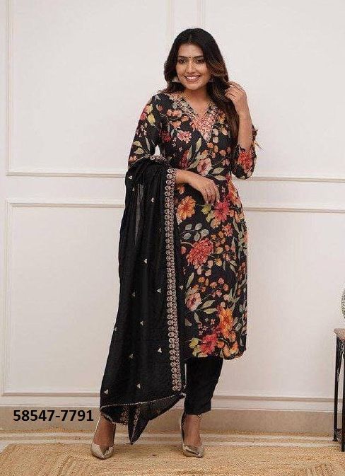BLACK & NAVY - Catalog # 58547 (Set of 2 Readymade Salwar Suits) by Brand DESI MUSE