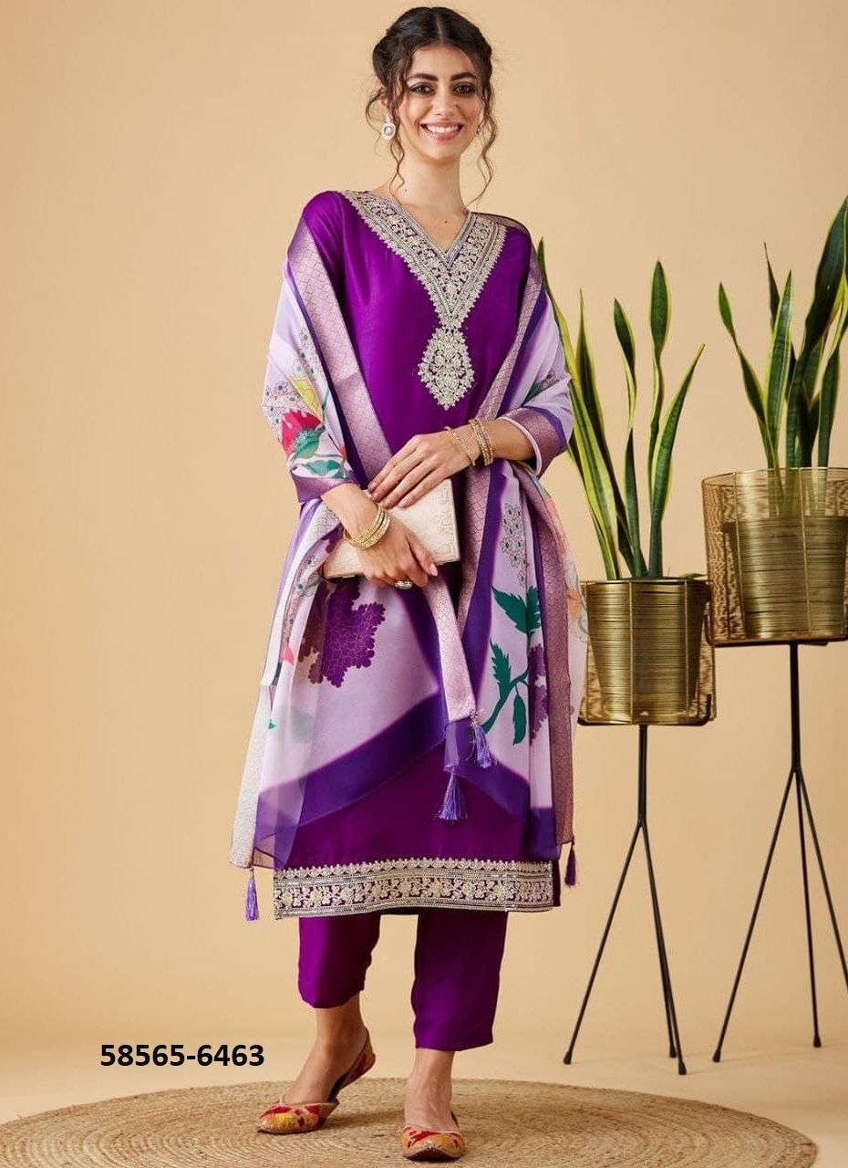 PURPLE & YELLOW - Catalog # 58565 (Set of 2 Readymade Salwar Suits) by Brand DESI MUSE