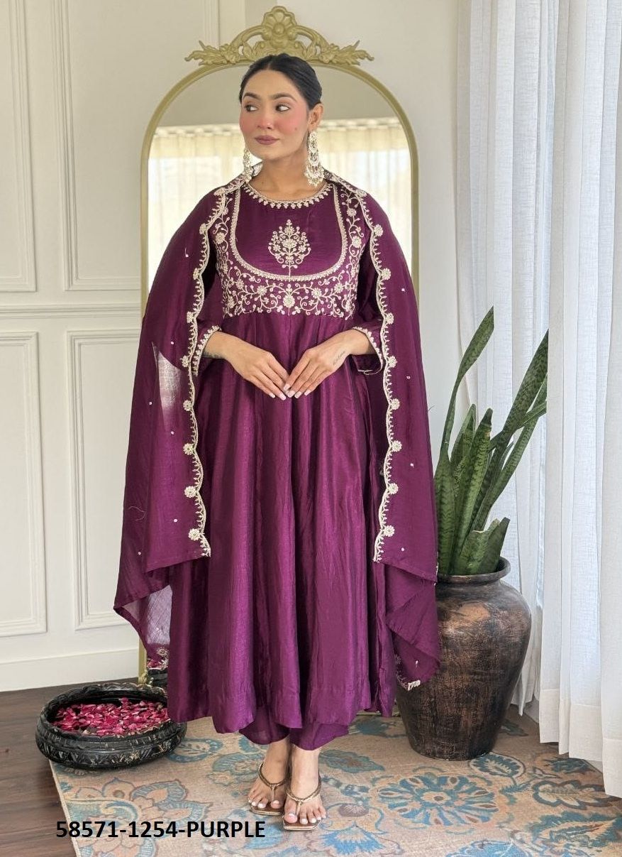 PASTEL SERIES 1254 - Catalog # 58571 (Set of 4 Readymade Salwar Suits) by Brand DESI MUSE