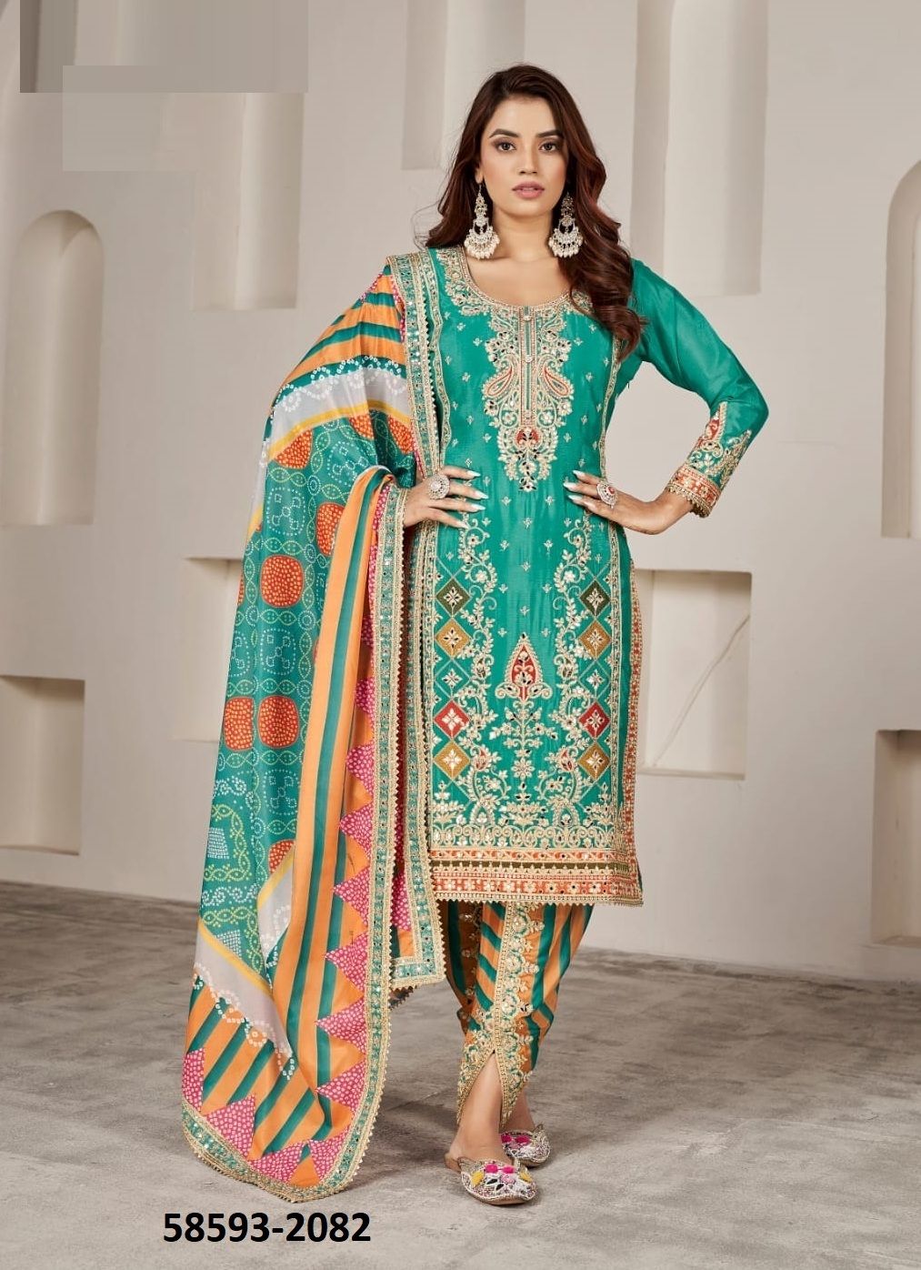 PHOOLZARI - Catalog # 58593 (Set of 4 Readymade Salwar Suits) by Brand GULZAR COUTURE