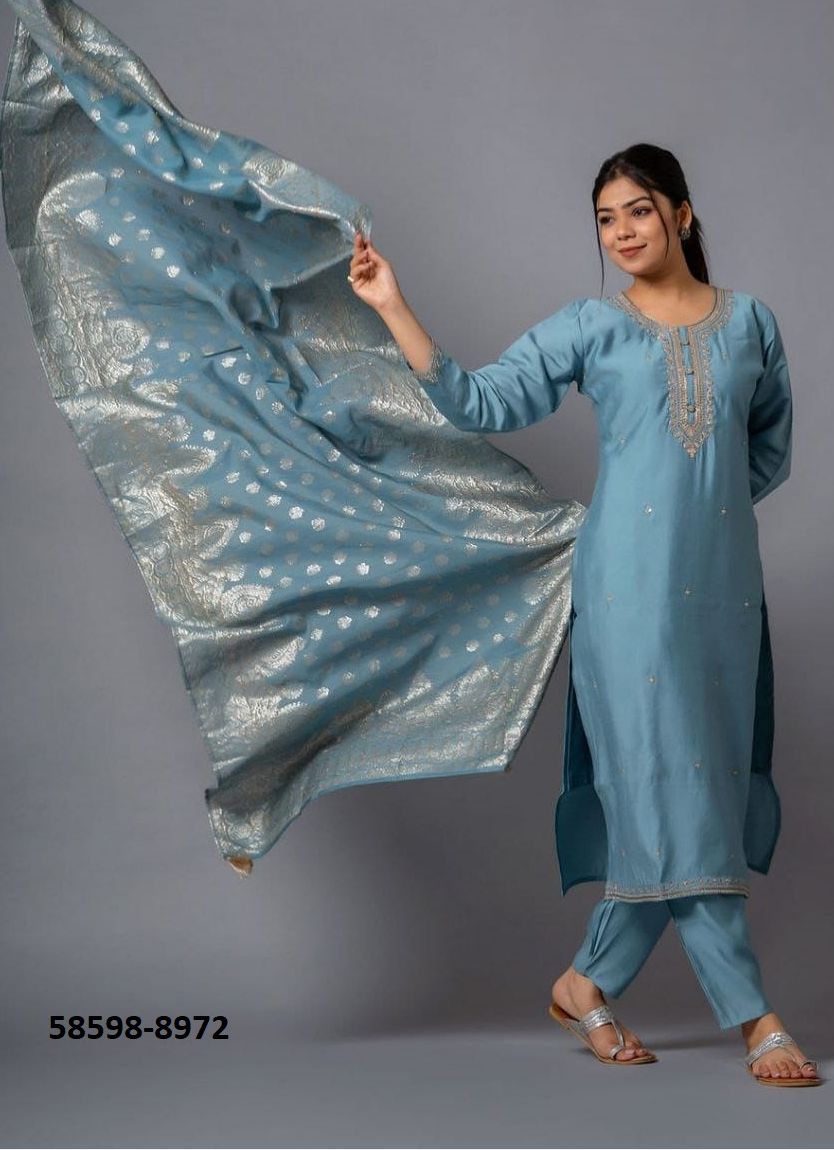 CHANDERI WEAVE - Catalog # 58598 (Set of 2 Readymade Salwar Suits) by Brand DESI MUSE