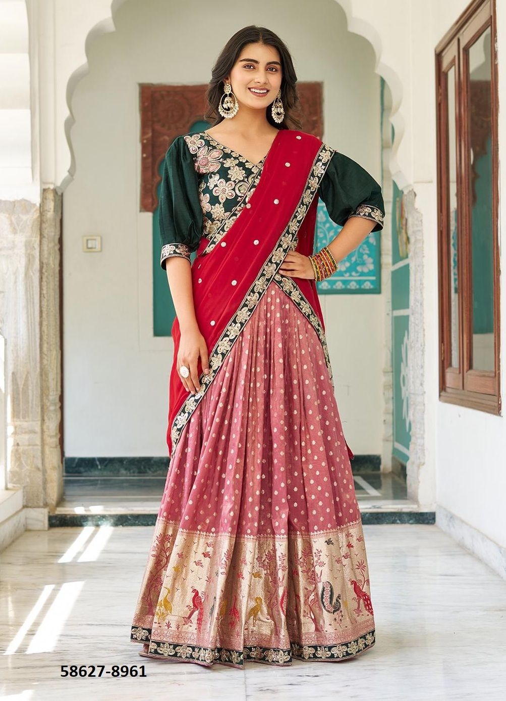 SOUTH COLLECTION - Catalog # 58627 (Set of 2 Readymade Lehengas) by Brand DESI MUSE SOUTH COLLECTION - Catalog # 58627 (Set of 2 Readymade Lehengas) by Brand DESI MUSE