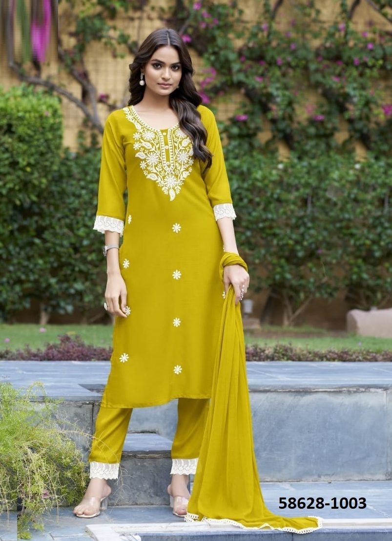 WHITE LOTUS - Catalog # 58628 (Set of 6 Readymade Salwar Suits) by Brand WOODEE AHMEDABAD WHITE LOTUS - Catalog # 58628 (Set of 6 Readymade Salwar Suits) by Brand WOODEE AHMEDABAD
