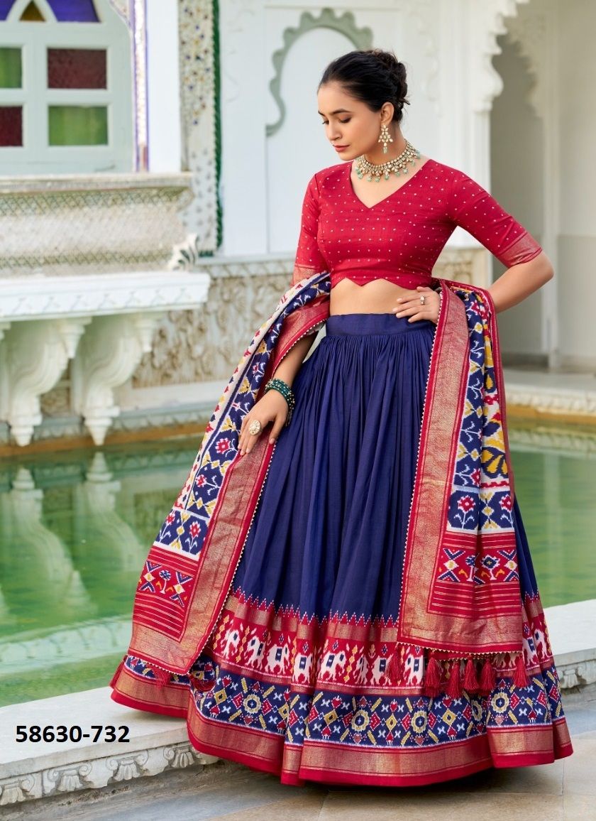 TUSSER SILK SERIES 731-736 - Catalog # 58630 (Set of 6 Semi-Stitched Lehengas) by Brand DESI MUSE
