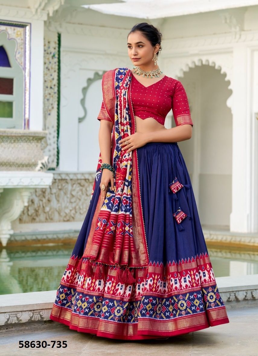 TUSSER SILK SERIES 731-736 - Catalog # 58630 (Set of 6 Semi-Stitched Lehengas) by Brand DESI MUSE
