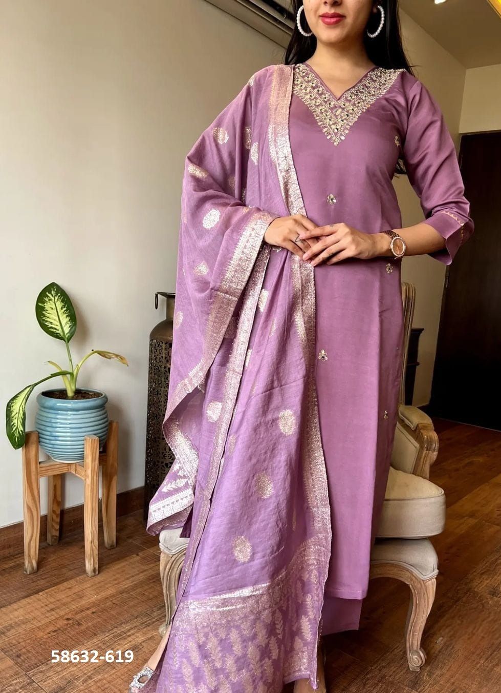JACQUARD SERIES 618-621 - Catalog # 58632 (Set of 4 Readymade Salwar Suits) by Brand DESI MUSE