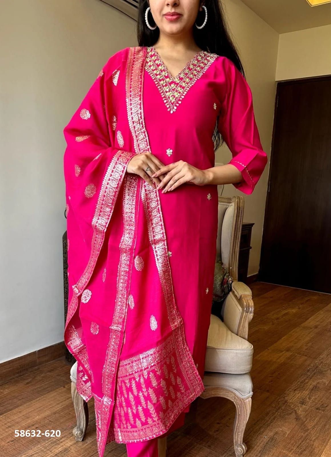 JACQUARD SERIES 618-621 - Catalog # 58632 (Set of 4 Readymade Salwar Suits) by Brand DESI MUSE
