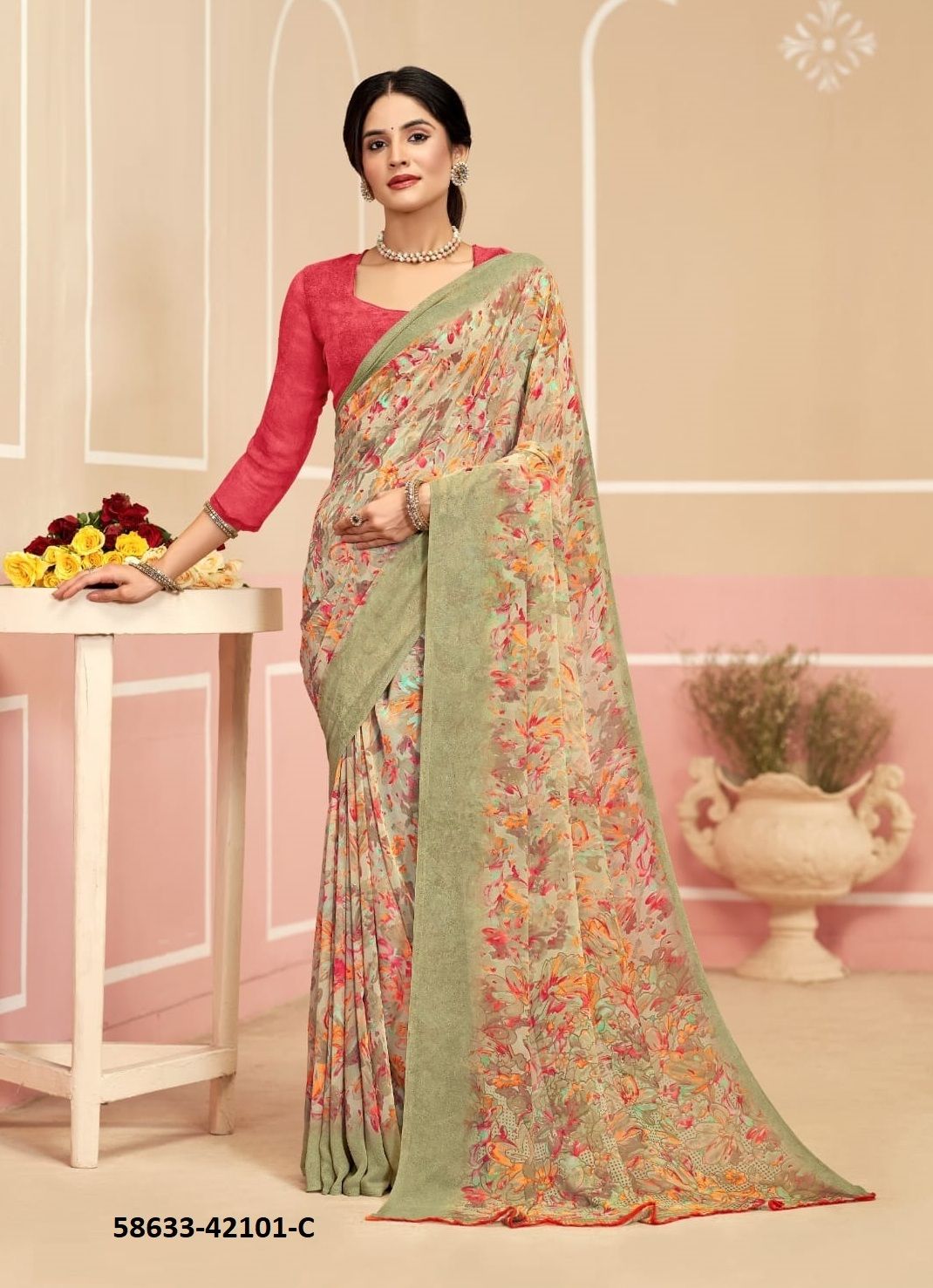 RAAGA GEORGETTE 17 - Catalog # 58633 (Set of 12 Sarees) by Brand RUCHI SAREES