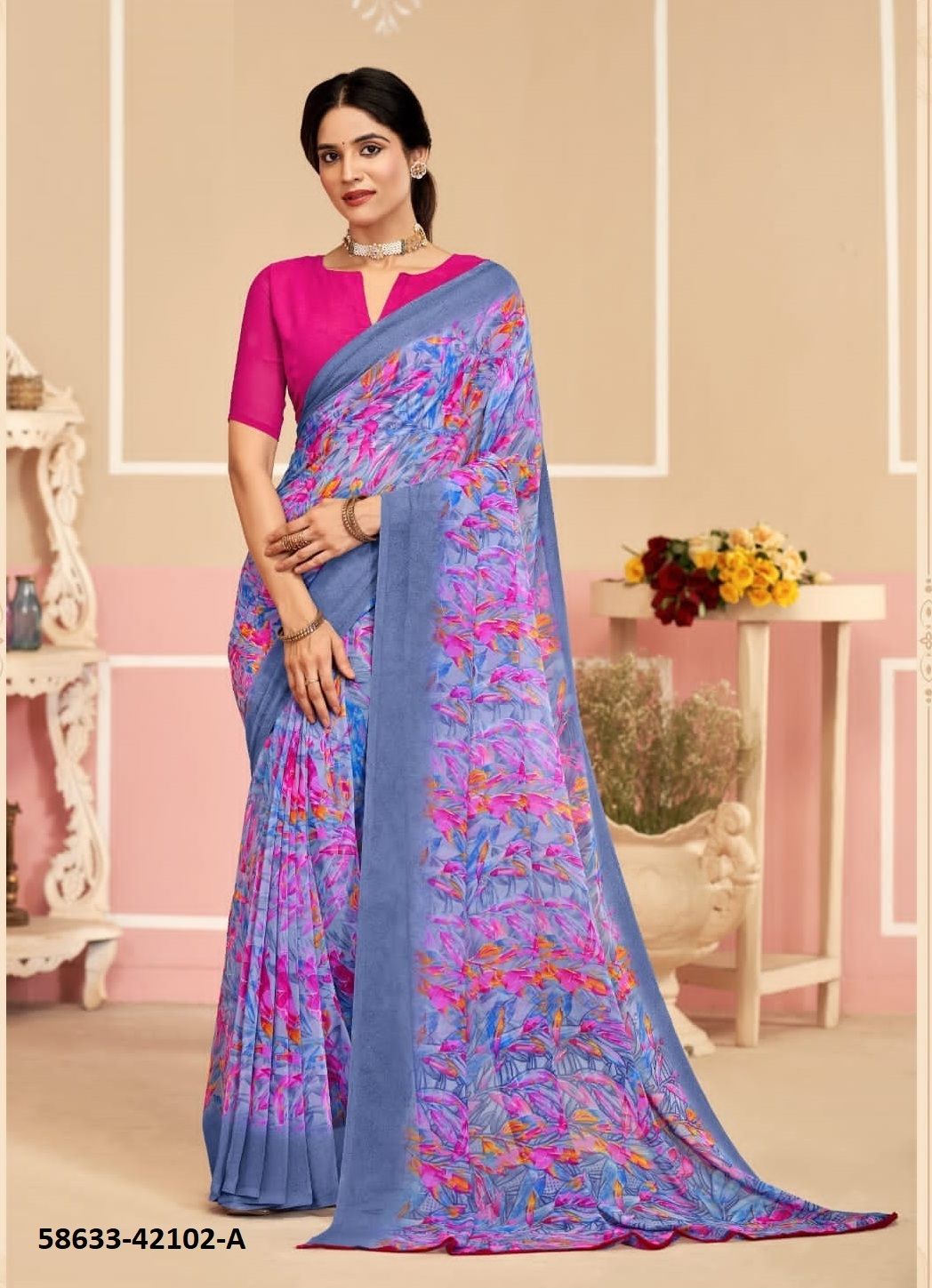 RAAGA GEORGETTE 17 - Catalog # 58633 (Set of 12 Sarees) by Brand RUCHI SAREES