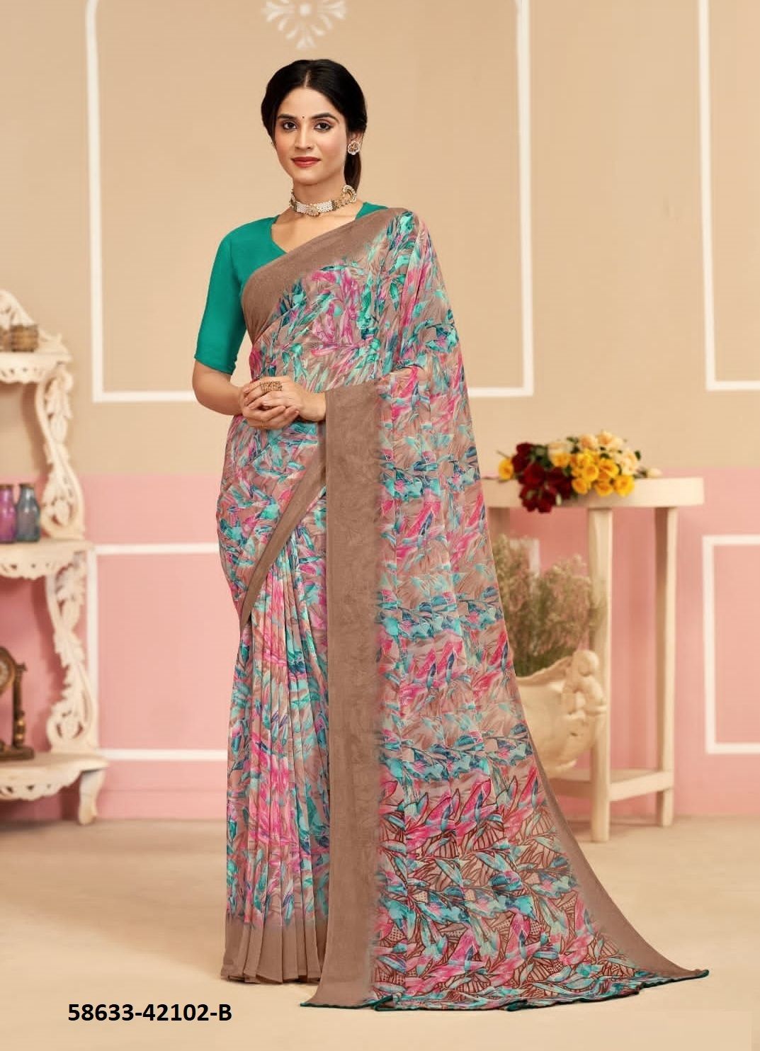 RAAGA GEORGETTE 17 - Catalog # 58633 (Set of 12 Sarees) by Brand RUCHI SAREES