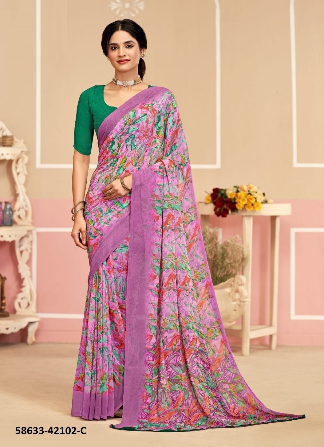 RAAGA GEORGETTE 17 - Catalog # 58633 (Set of 12 Sarees) by Brand RUCHI SAREES