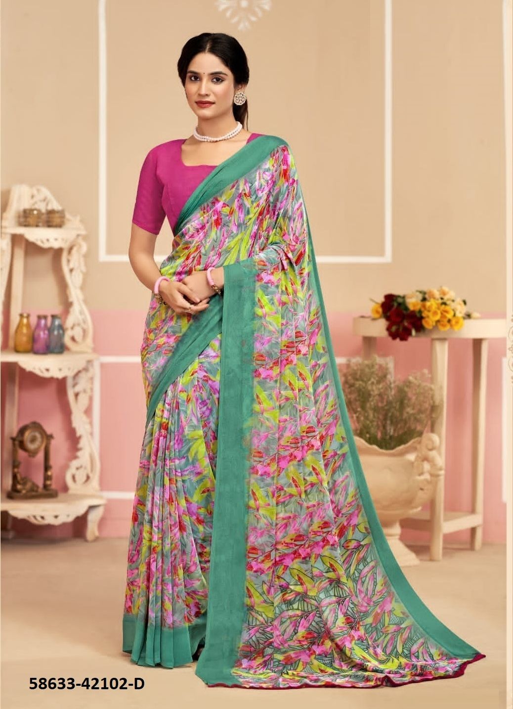 RAAGA GEORGETTE 17 - Catalog # 58633 (Set of 12 Sarees) by Brand RUCHI SAREES