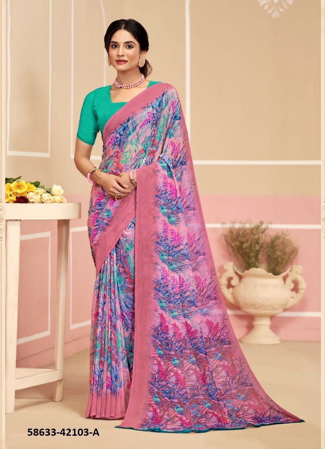RAAGA GEORGETTE 17 - Catalog # 58633 (Set of 12 Sarees) by Brand RUCHI SAREES
