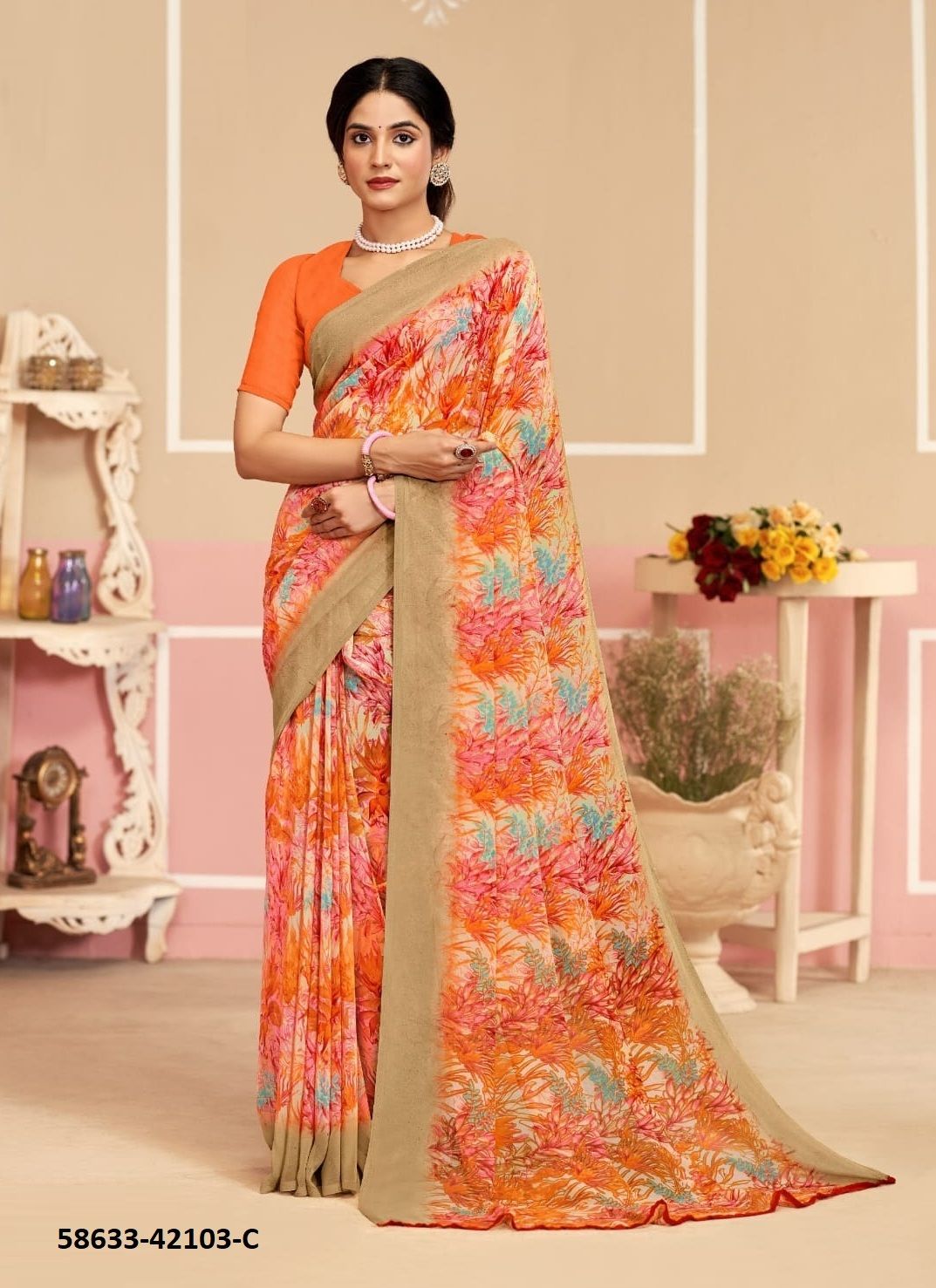 RAAGA GEORGETTE 17 - Catalog # 58633 (Set of 12 Sarees) by Brand RUCHI SAREES