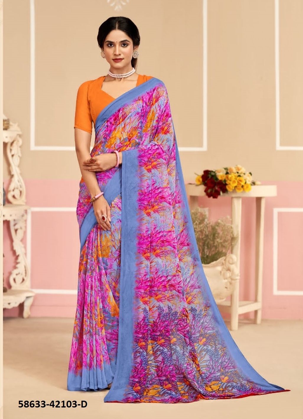 RAAGA GEORGETTE 17 - Catalog # 58633 (Set of 12 Sarees) by Brand RUCHI SAREES