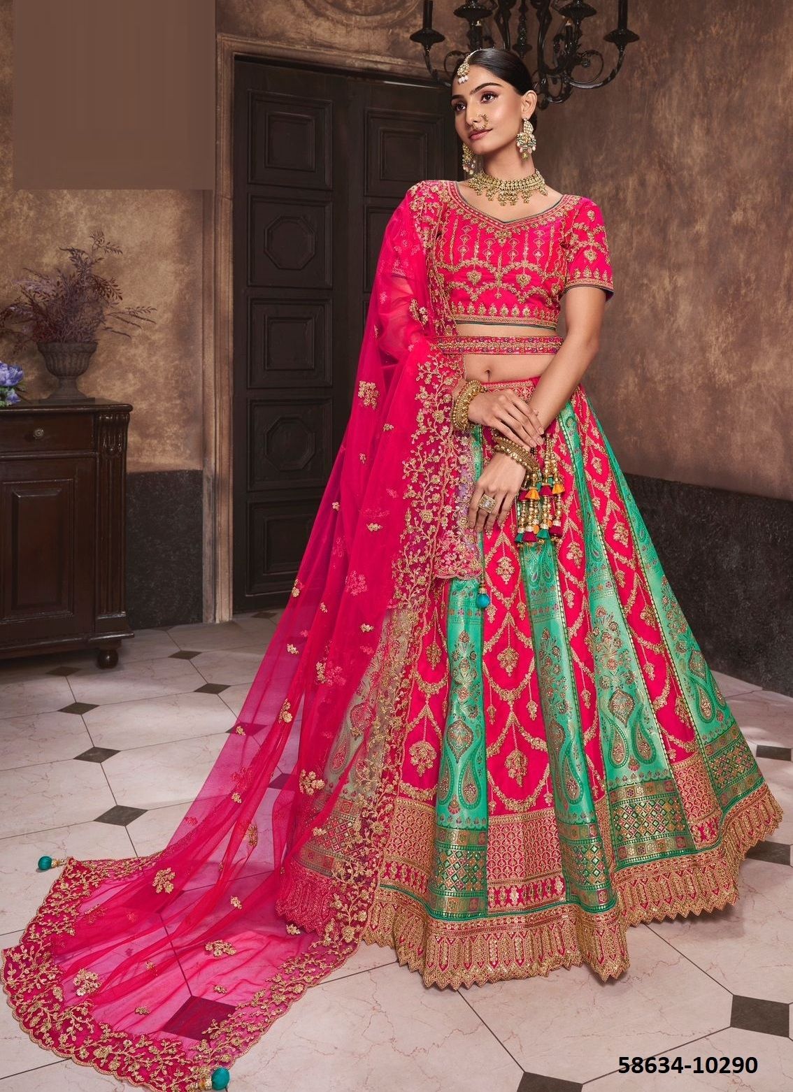 VRINDAVAN 53 - Catalog # 58634 (Set of 6 Semi-Stitched Lehengas) by Brand ROYAL VIRASAT