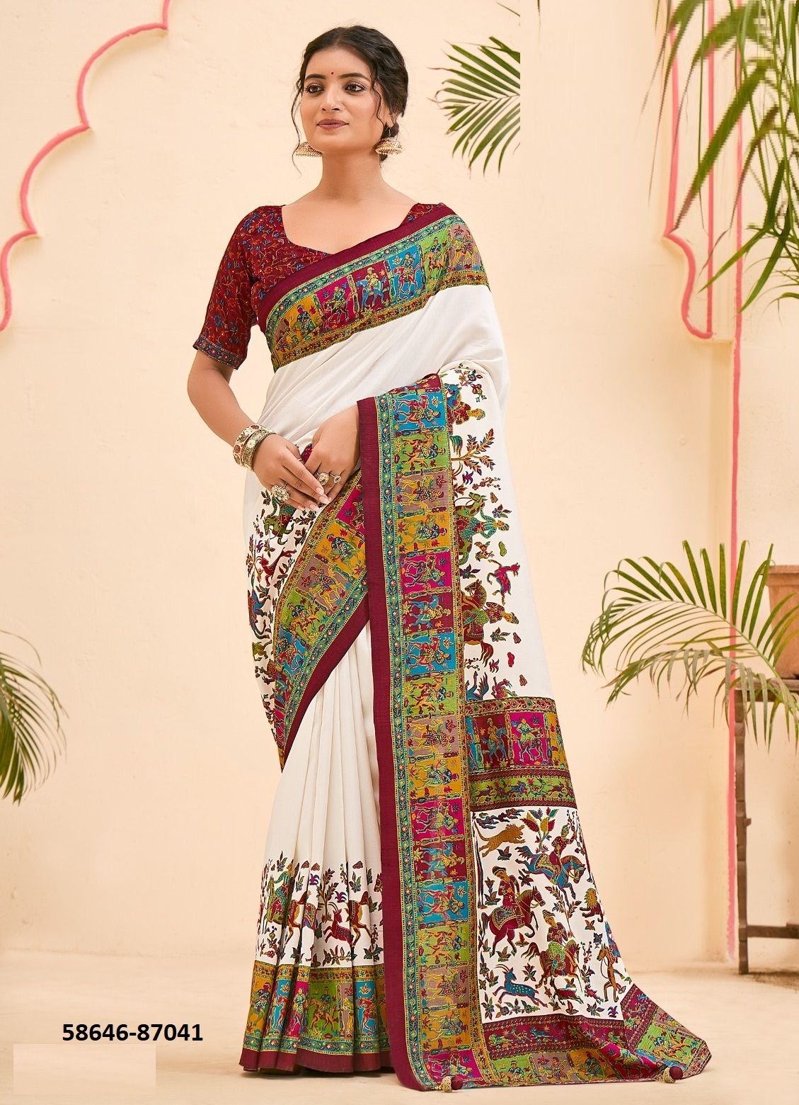 IVORY SILK 3 - Catalog # 58646 (Set of 6 Sarees) by Brand VIPUL FASHIONS