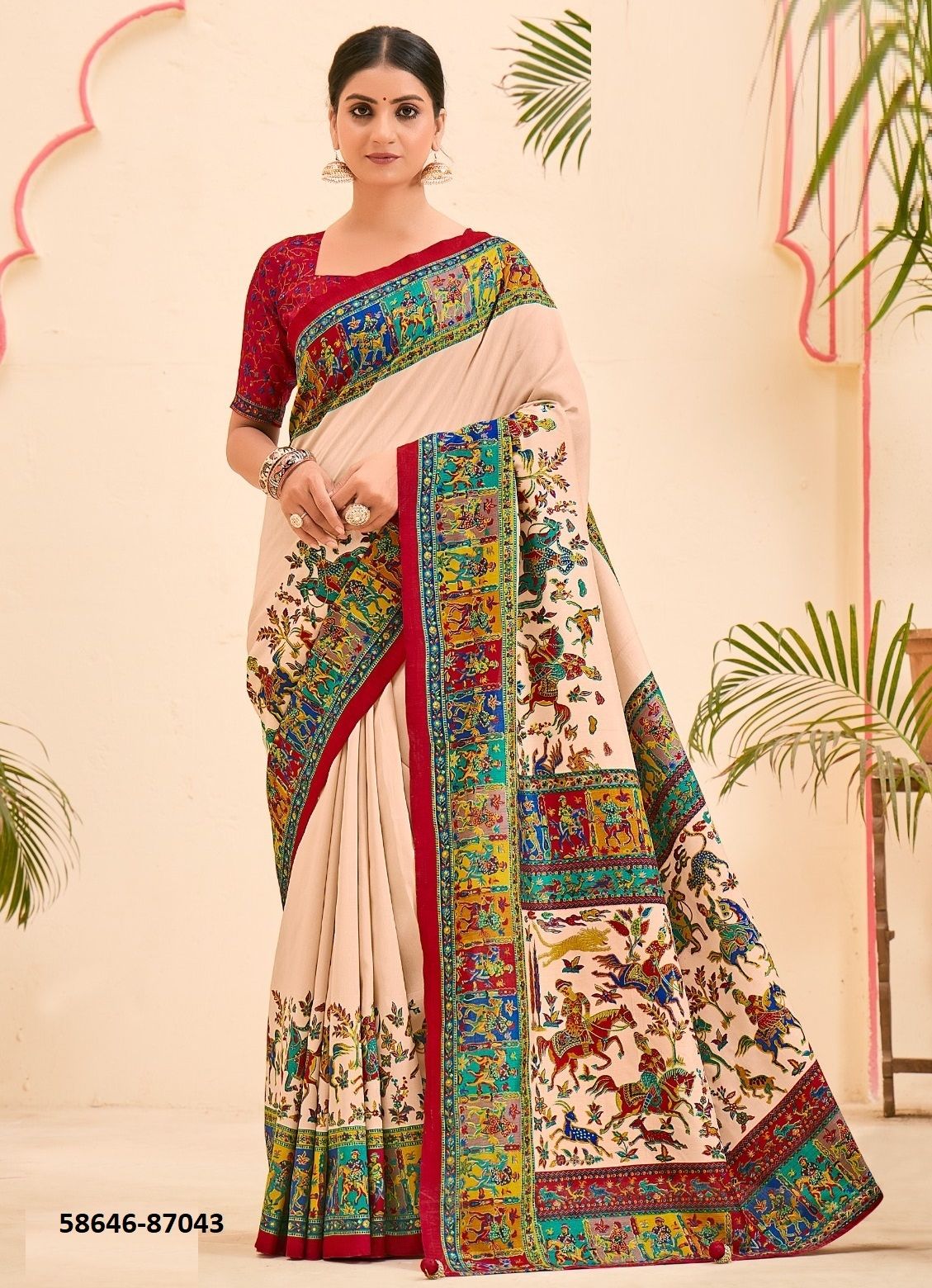 IVORY SILK 3 - Catalog # 58646 (Set of 6 Sarees) by Brand VIPUL FASHIONS