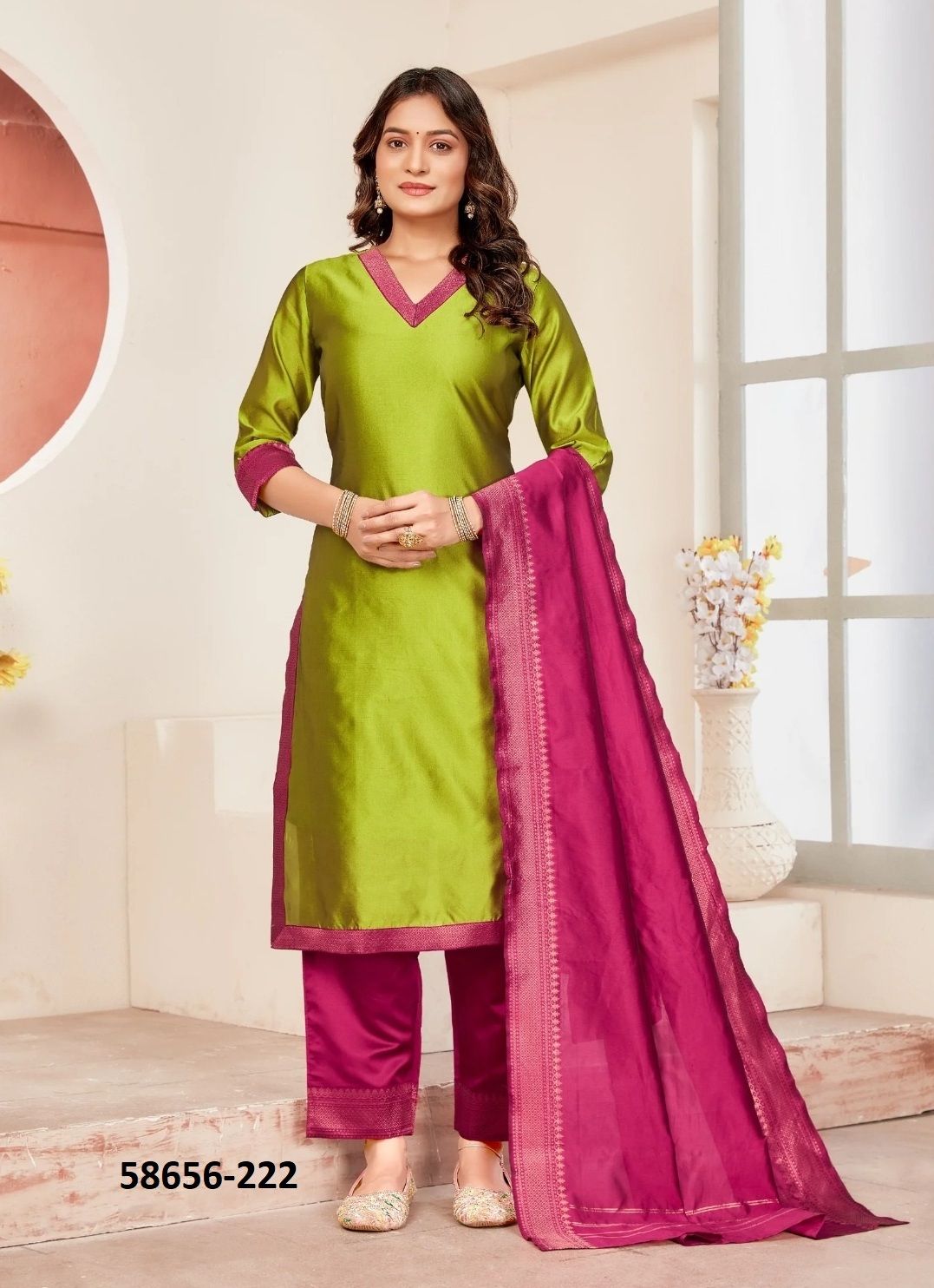 SILK AFFAIR 6 - Catalog # 58656 (Set of 5 Readymade Salwar Suits) by Brand DESI MUSE
