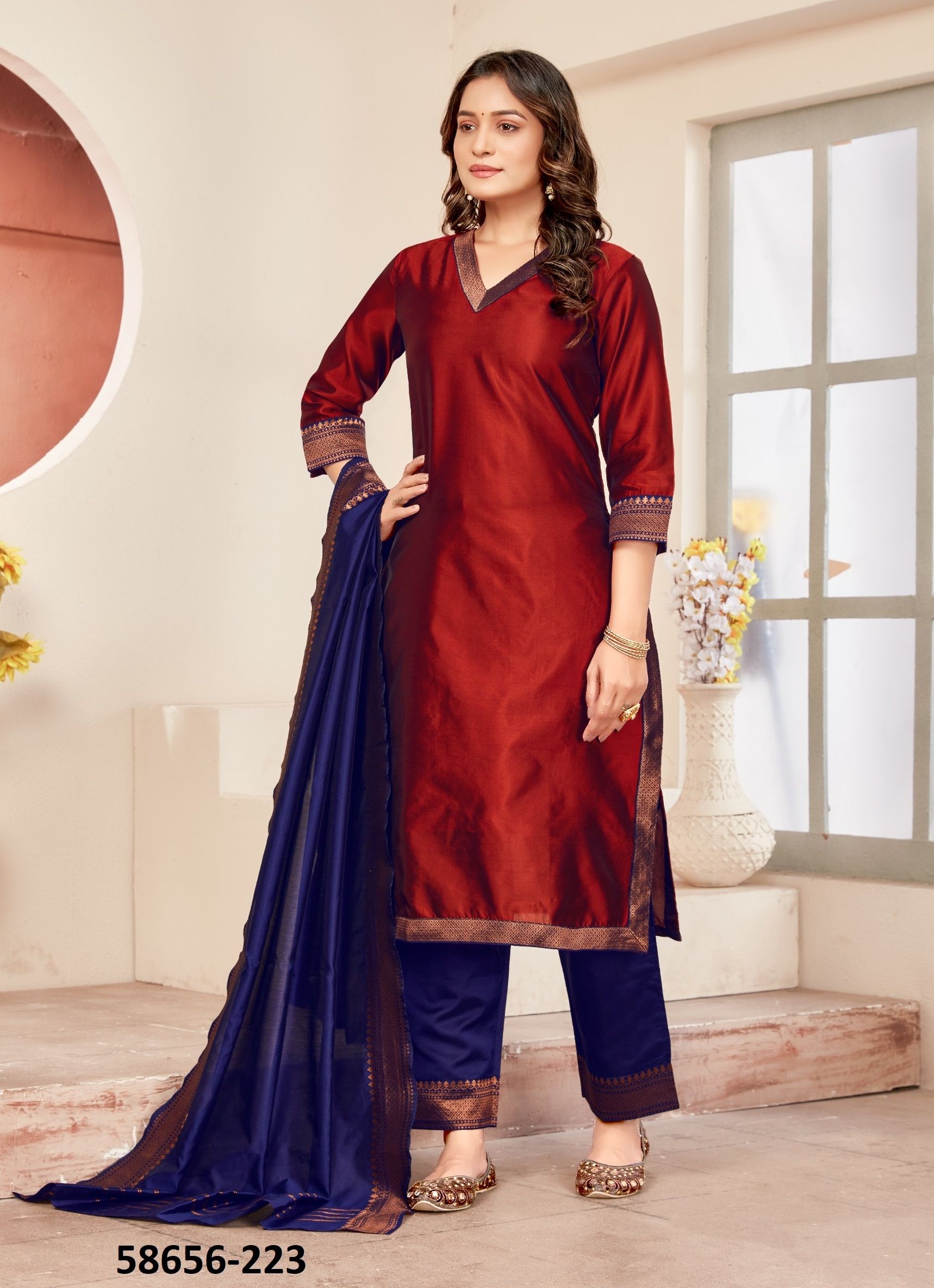SILK AFFAIR 6 - Catalog # 58656 (Set of 5 Readymade Salwar Suits) by Brand DESI MUSE