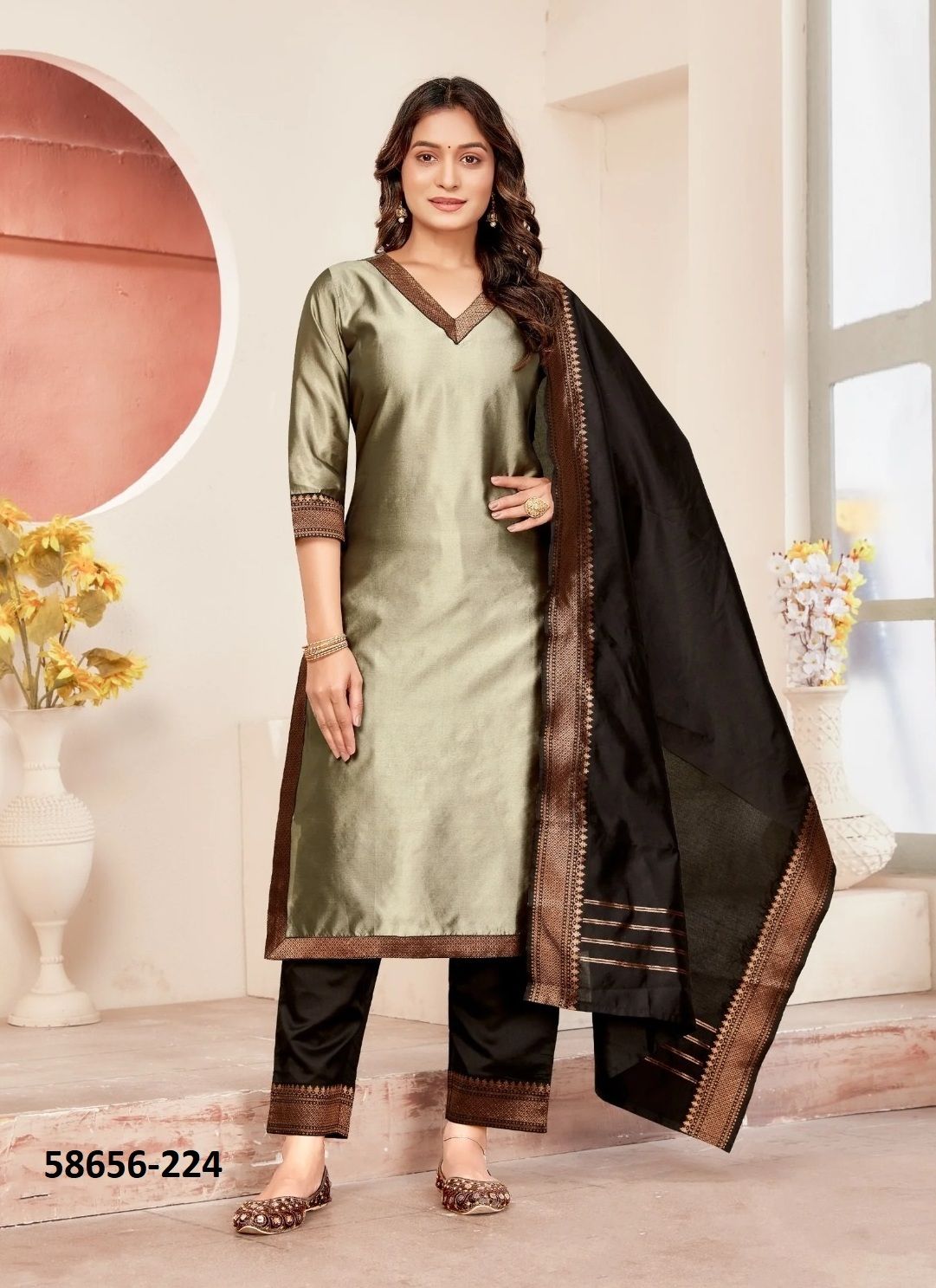 SILK AFFAIR 6 - Catalog # 58656 (Set of 5 Readymade Salwar Suits) by Brand DESI MUSE