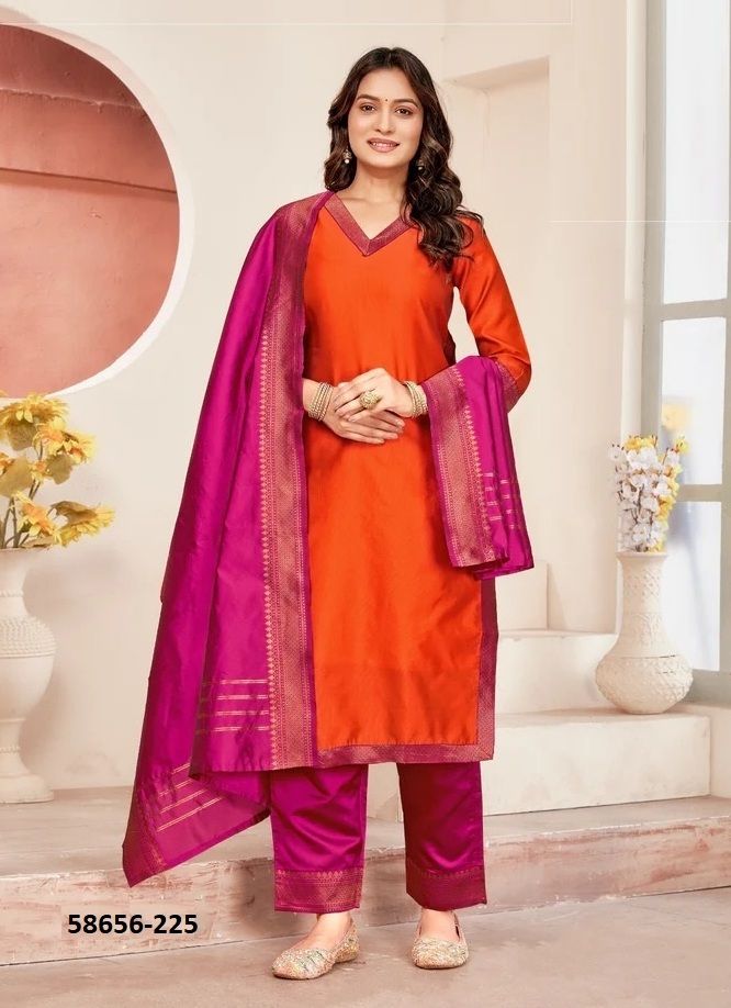 SILK AFFAIR 6 - Catalog # 58656 (Set of 5 Readymade Salwar Suits) by Brand DESI MUSE
