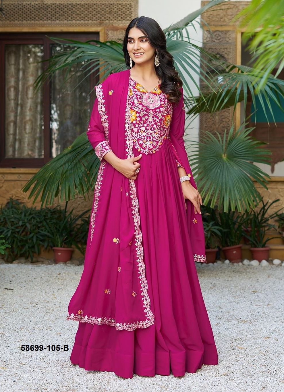 PURPLE & MAGENTA - Catalog # 58699 (Set of 2 Readymade Gowns) by Brand DESI MUSE