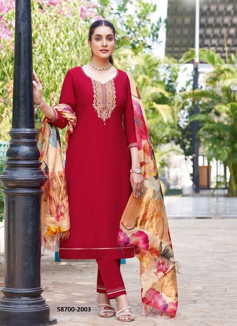ABHILASHA - Catalog # 58700 (Set of 5 Readymade Salwar Suits) by Brand WOOGLEE FASHIONS