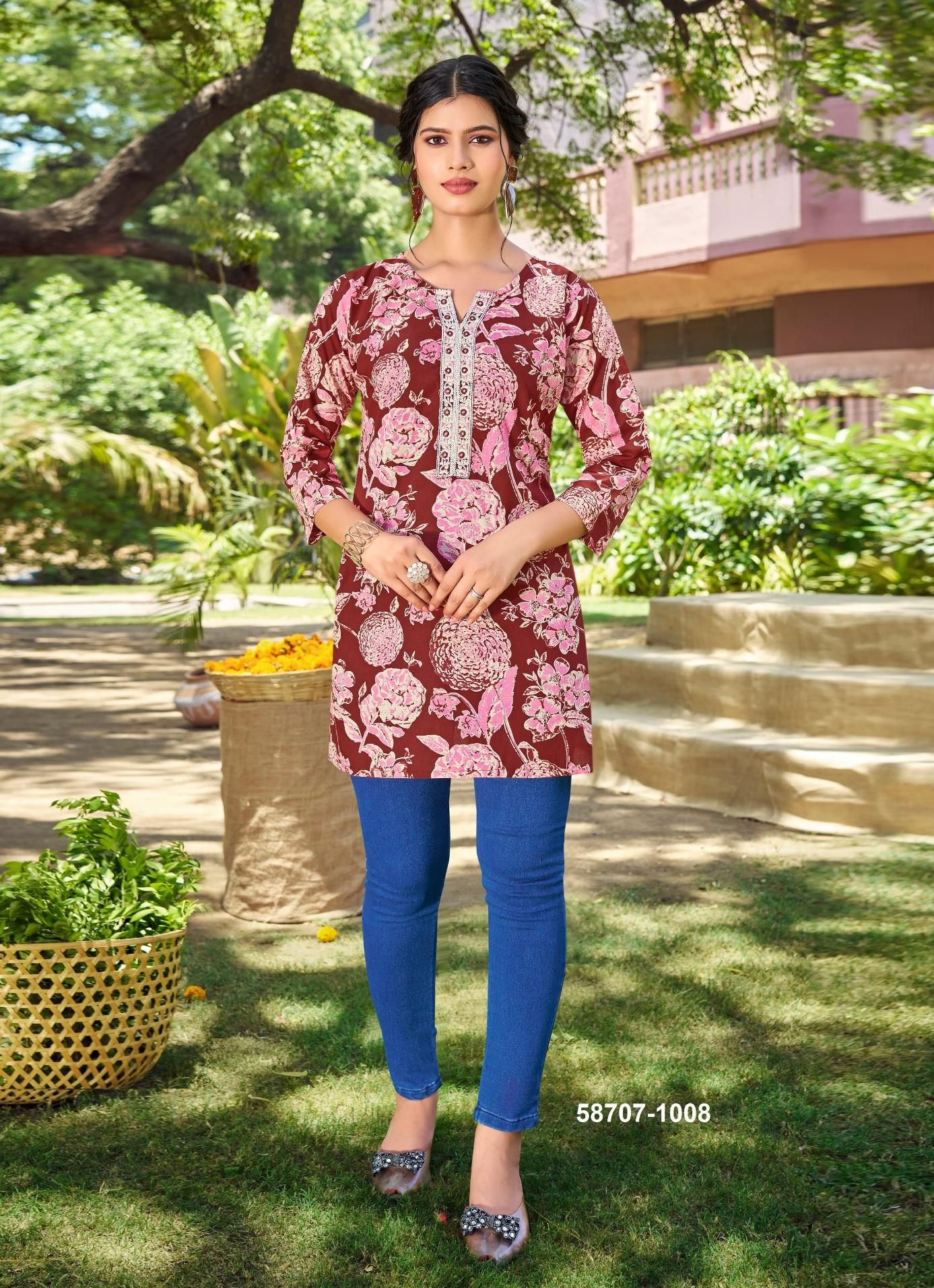 COTTON CANDY 7 - Catalog # 58707 (Set of 8 Readymade Women's Kurtis / Tops) by Brand DESI MUSE