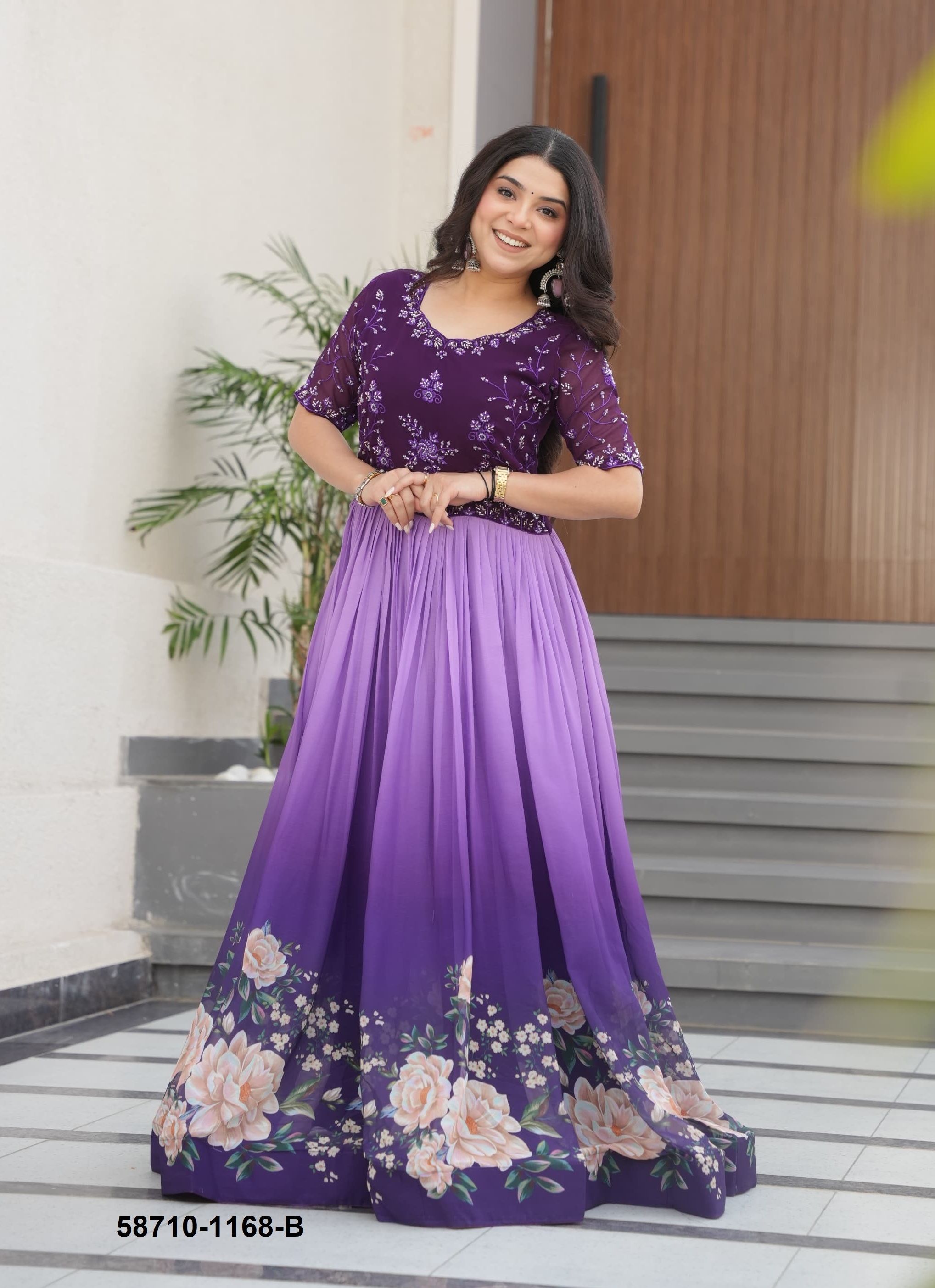 SHADED FLORAL PRINTS - Catalog # 58710 (Set of 2 Readymade Gowns) by Brand DESI MUSE