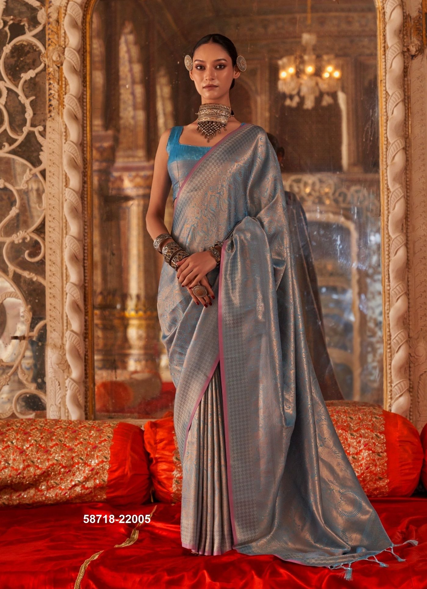 KALAA MANDIR - Catalog # 58718 (Set of 6 Sarees) by Brand RAJTEX FABRICS