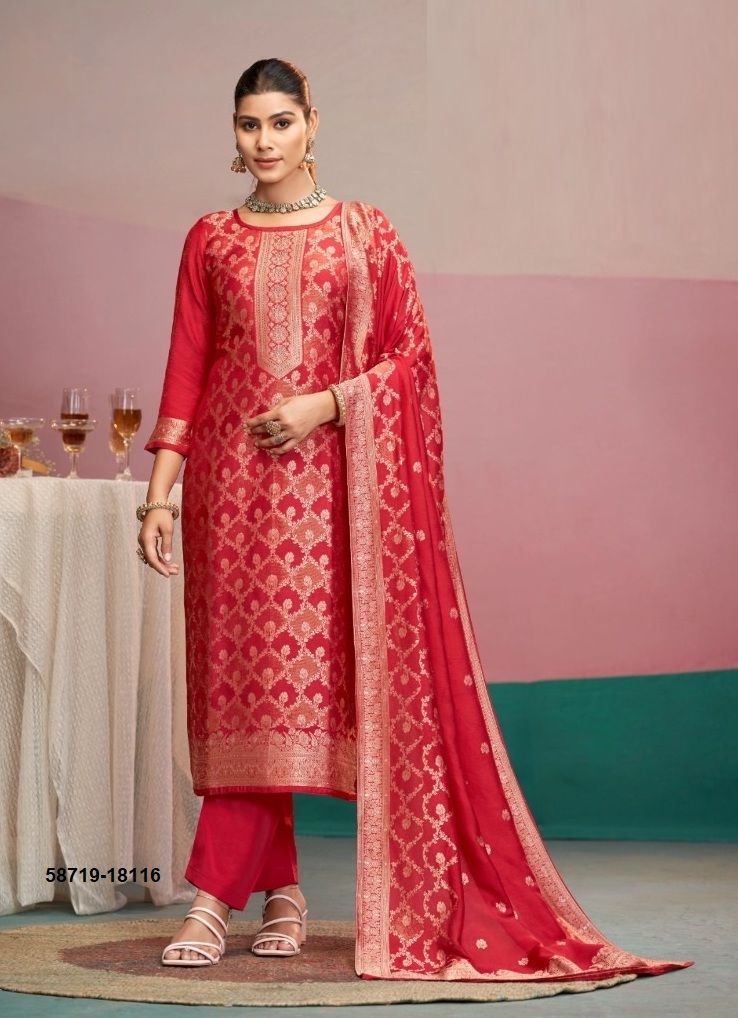 HANSHIKA 2 - Catalog # 58719 (Set of 6 Semi-Stitched / Un-Stitched Suits) by Brand KALARANG