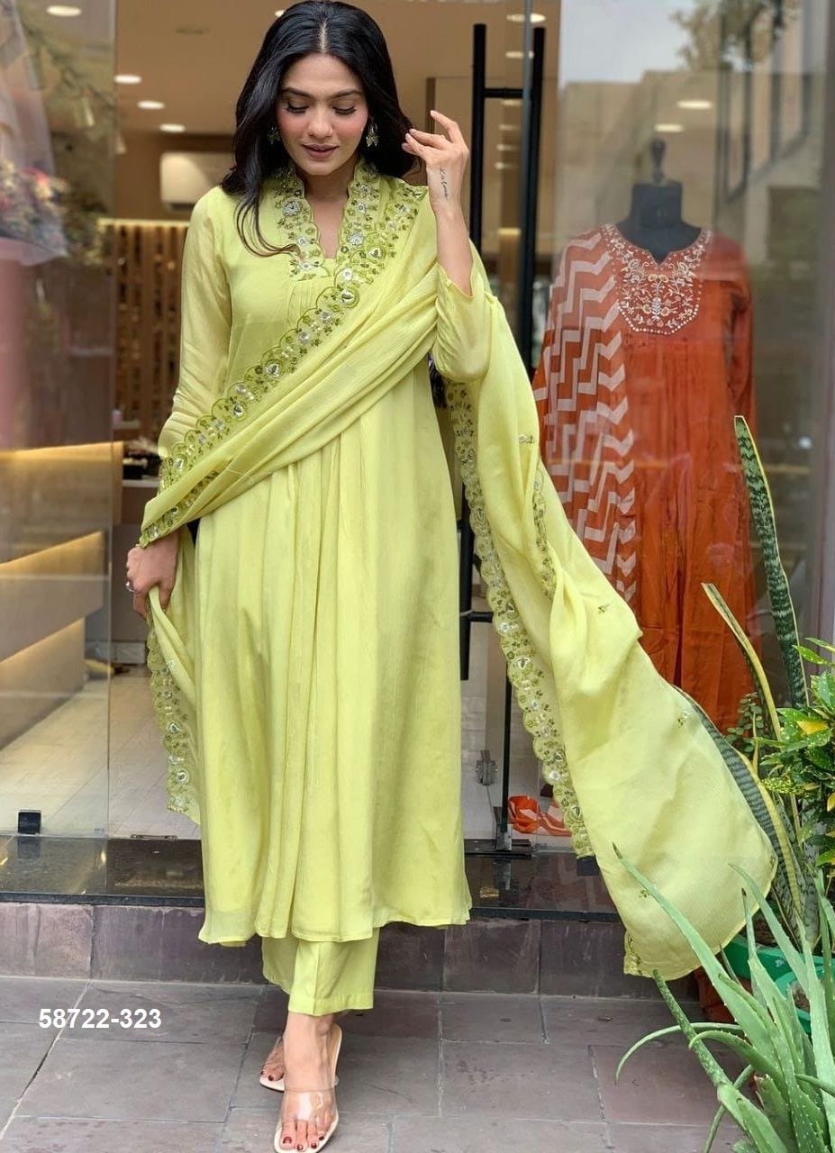 PASTEL CHINON - Catalog # 58722 (Set of 3 Readymade Salwar Suits) by Brand DESI MUSE