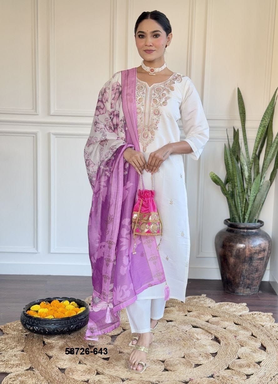 CHANDERI SERIES 642-643 - Catalog # 58726 (Set of 2 Readymade Salwar Suits) by Brand DESI MUSE