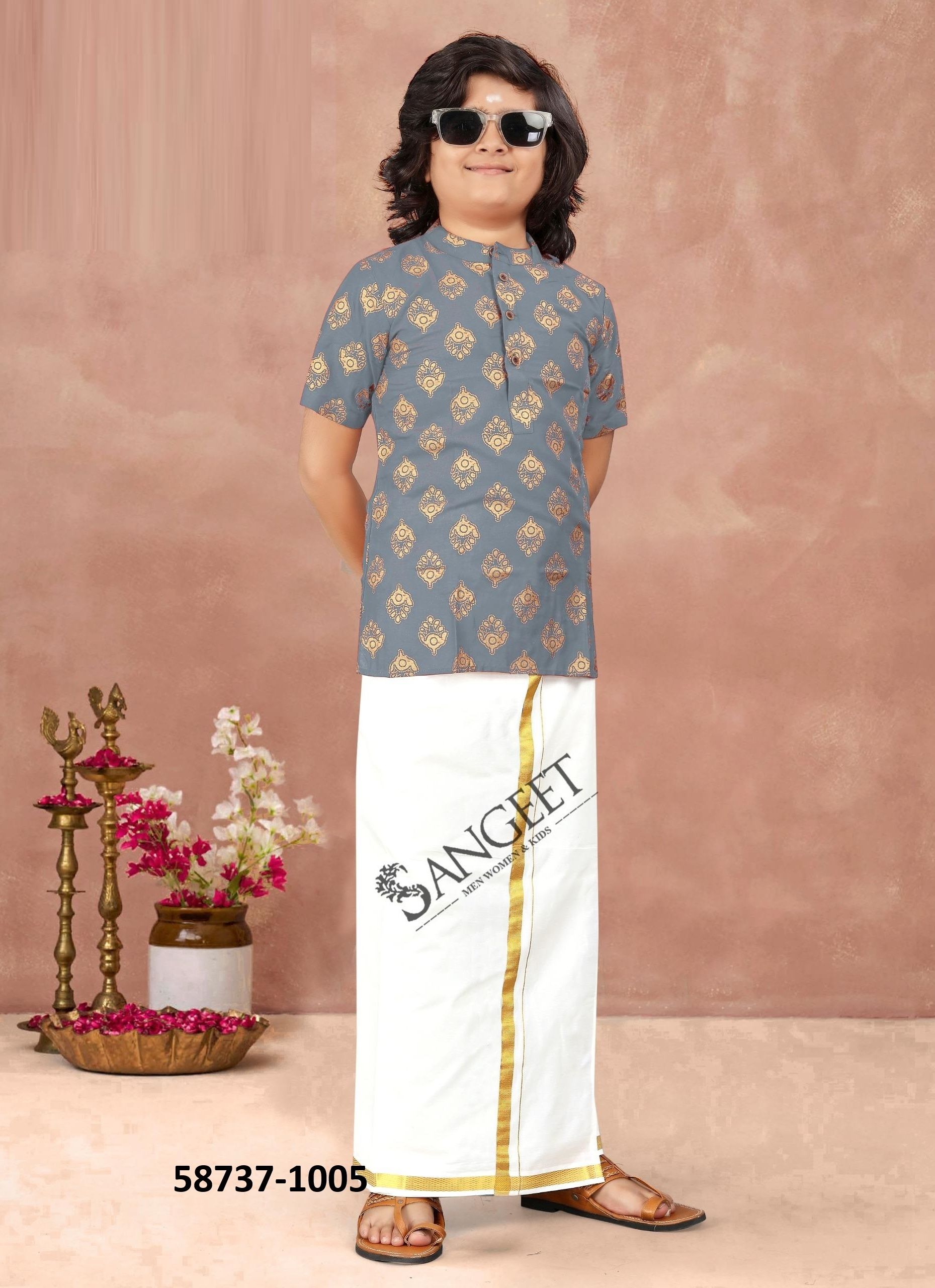 LUNGI STYLE 18 [KIDS] - Catalog # 58737 (Set of 8 Men's Ethnic Wear) by Brand SANGEET