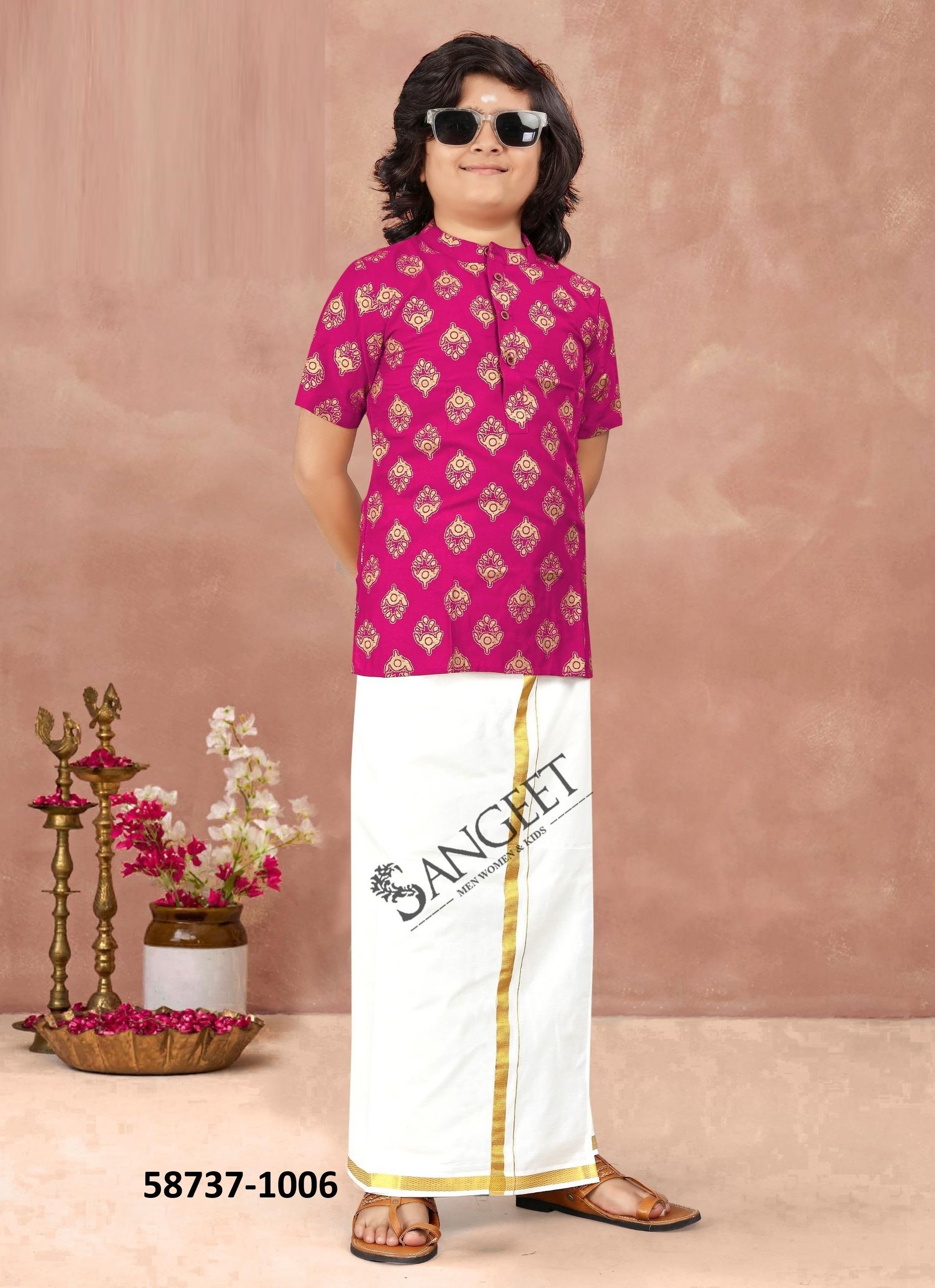 LUNGI STYLE 18 [KIDS] - Catalog # 58737 (Set of 8 Men's Ethnic Wear) by Brand SANGEET