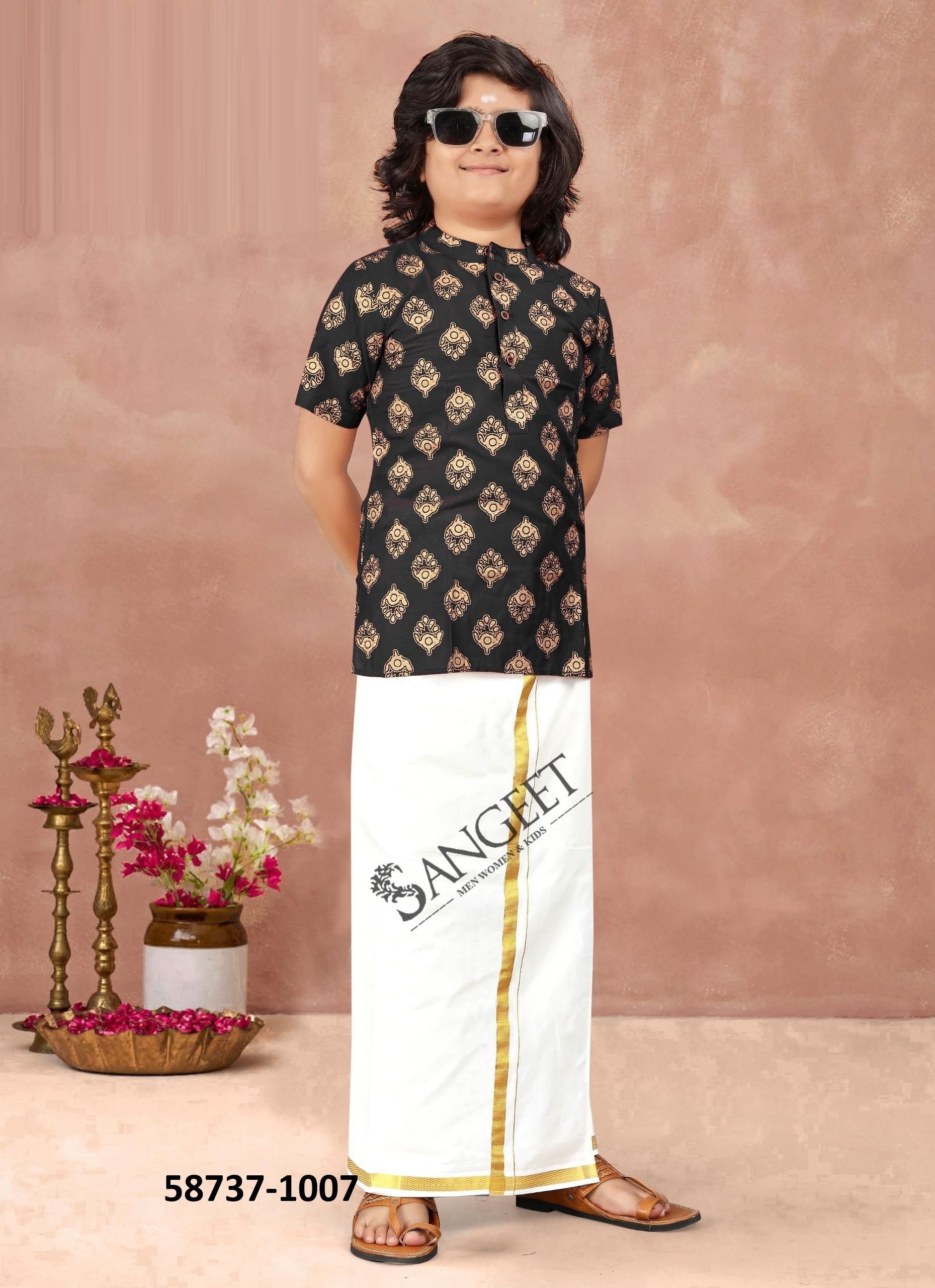 LUNGI STYLE 18 [KIDS] - Catalog # 58737 (Set of 8 Men's Ethnic Wear) by Brand SANGEET