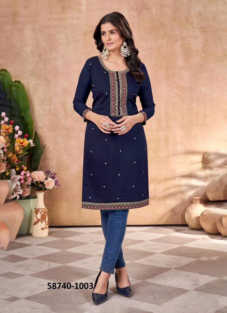 VICHITRA BLOOMING - Catalog # 58740 (Set of 5 Readymade Women's Kurtis / Tops) by Brand DESI MUSE
