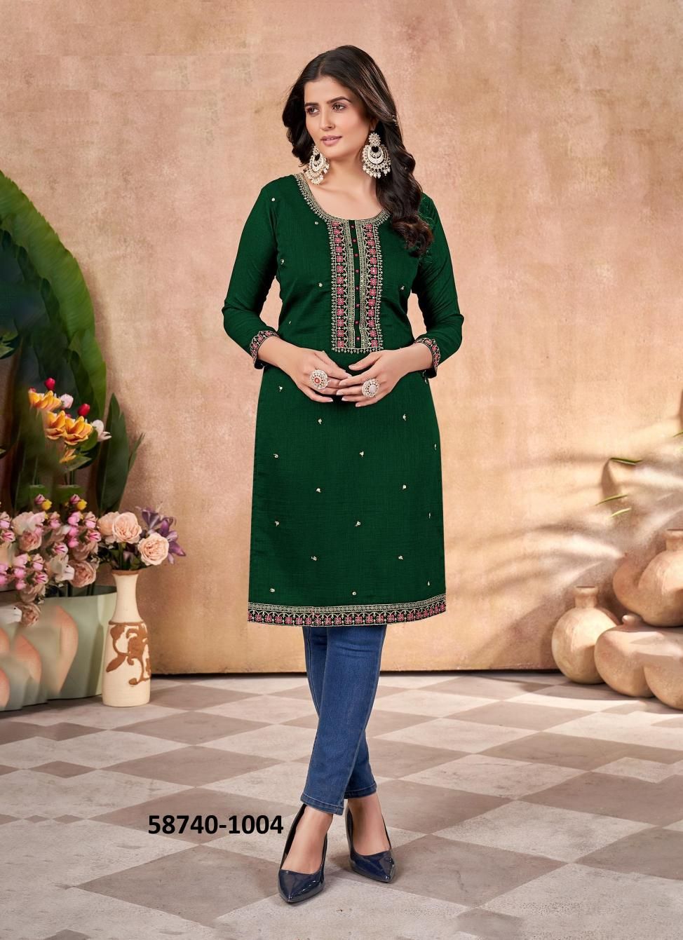 VICHITRA BLOOMING - Catalog # 58740 (Set of 5 Readymade Women's Kurtis / Tops) by Brand DESI MUSE