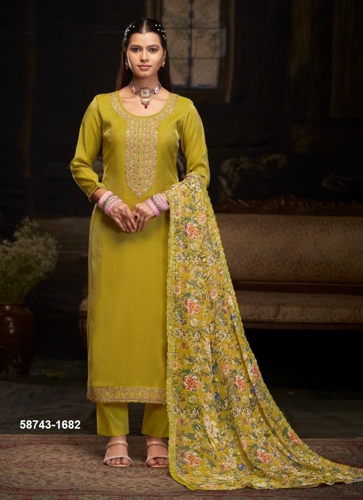 FABIA - Catalog # 58743 (Set of 4 Semi-Stitched / Un-Stitched Suits) by Brand FOUR DOTS