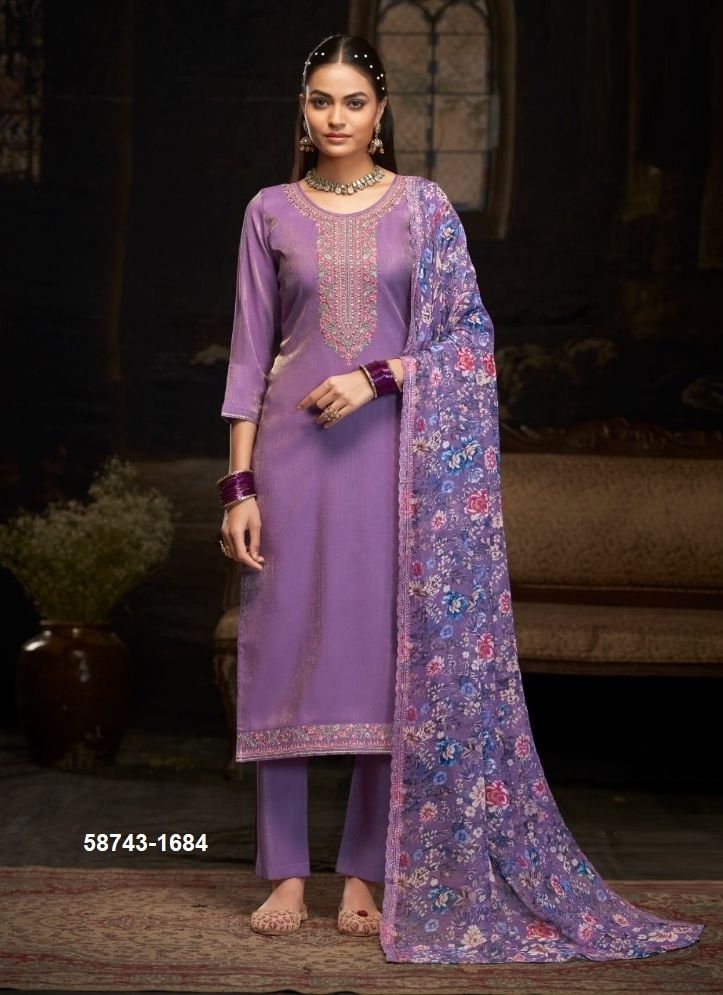FABIA - Catalog # 58743 (Set of 4 Semi-Stitched / Un-Stitched Suits) by Brand FOUR DOTS